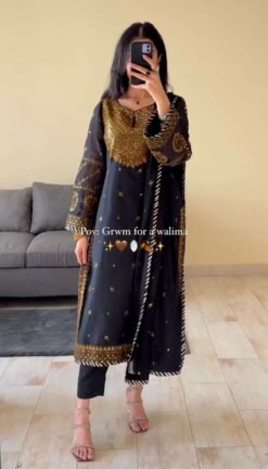 Sumshy Enbroidery Faux Georgette Black Pakistani Suits