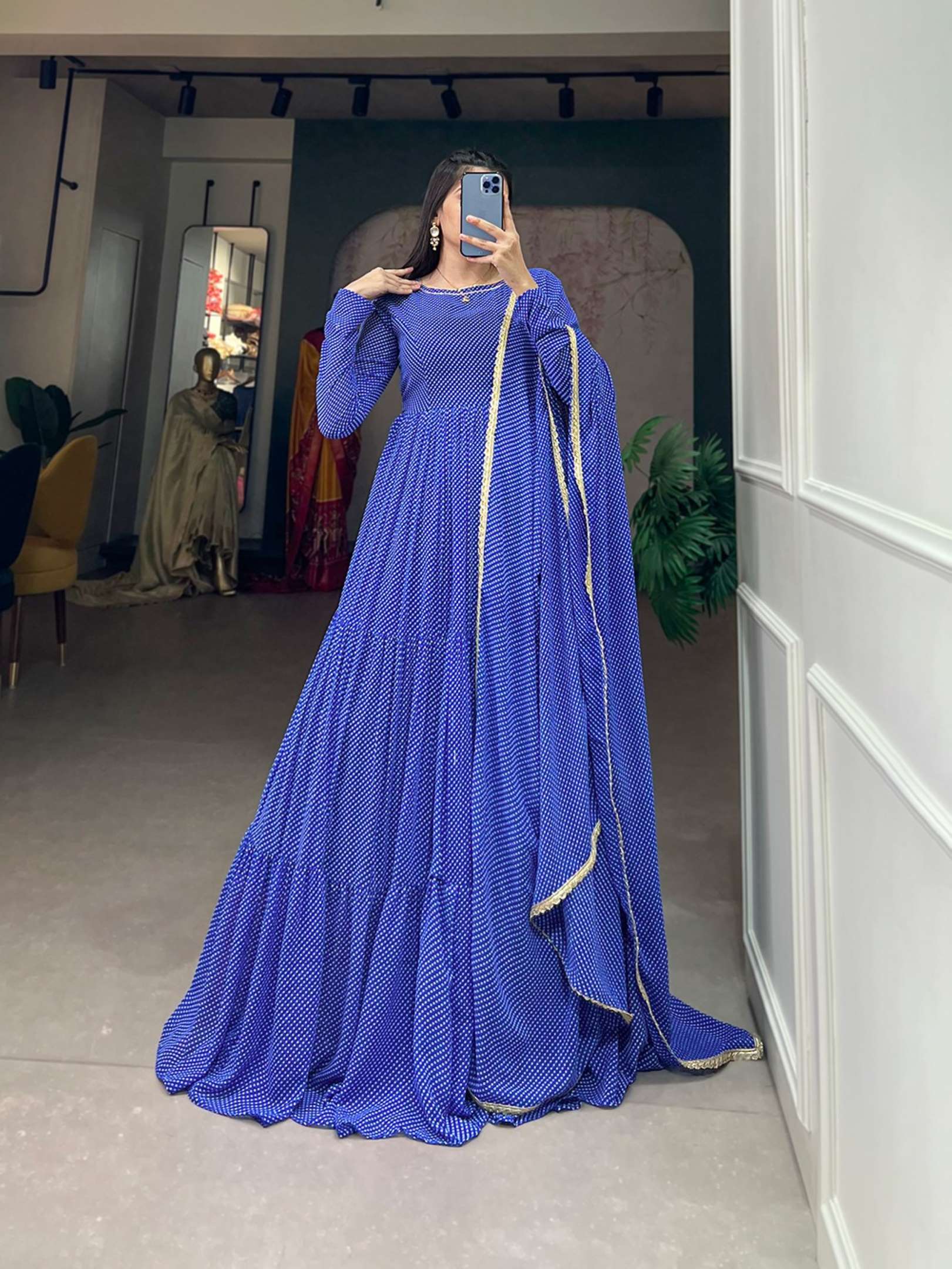 Sumshy Latest Fancy Printed Georgette Gown With Dupatta