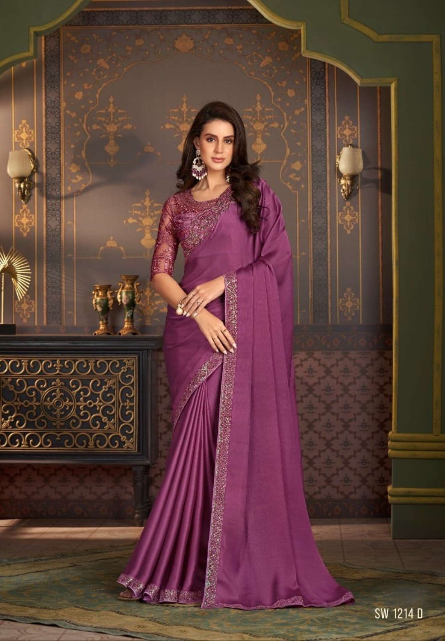 TFH Hit Designer Embroidery Satin Silk Chiffon Saree