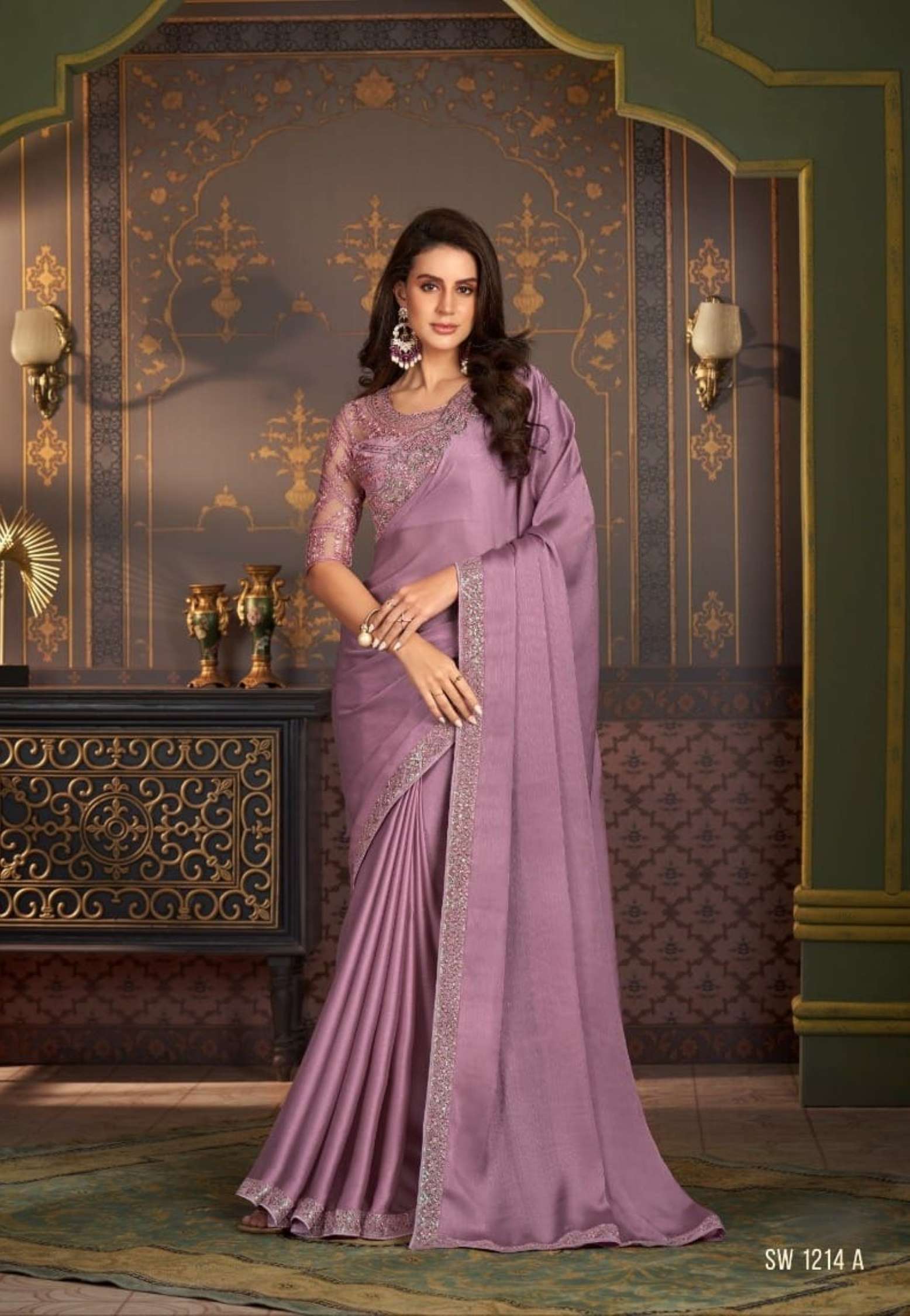 TFH Hit Designer Embroidery Satin Silk Chiffon Saree