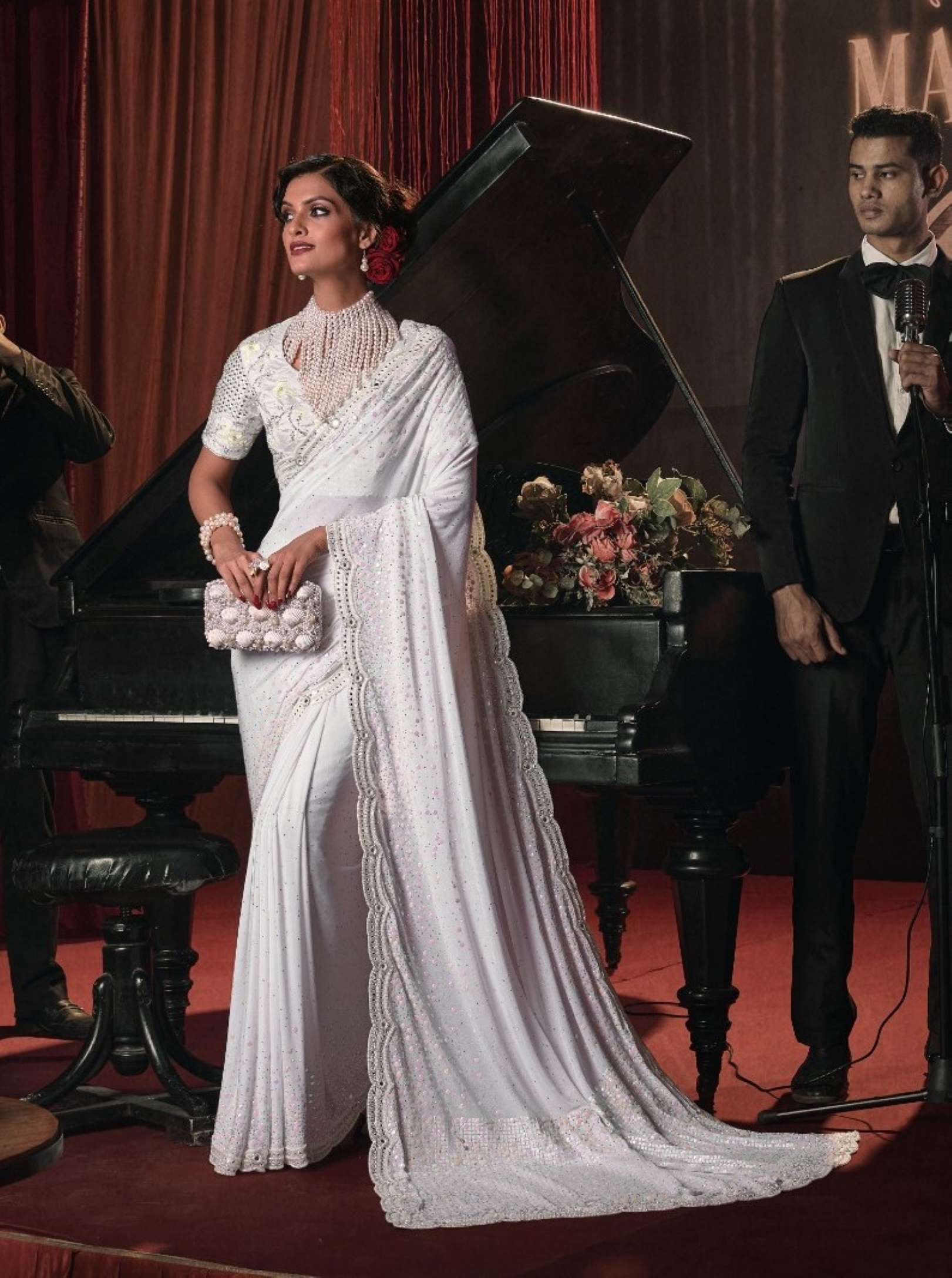 Sumshy Swarovski Party Wear Digital Net Saree