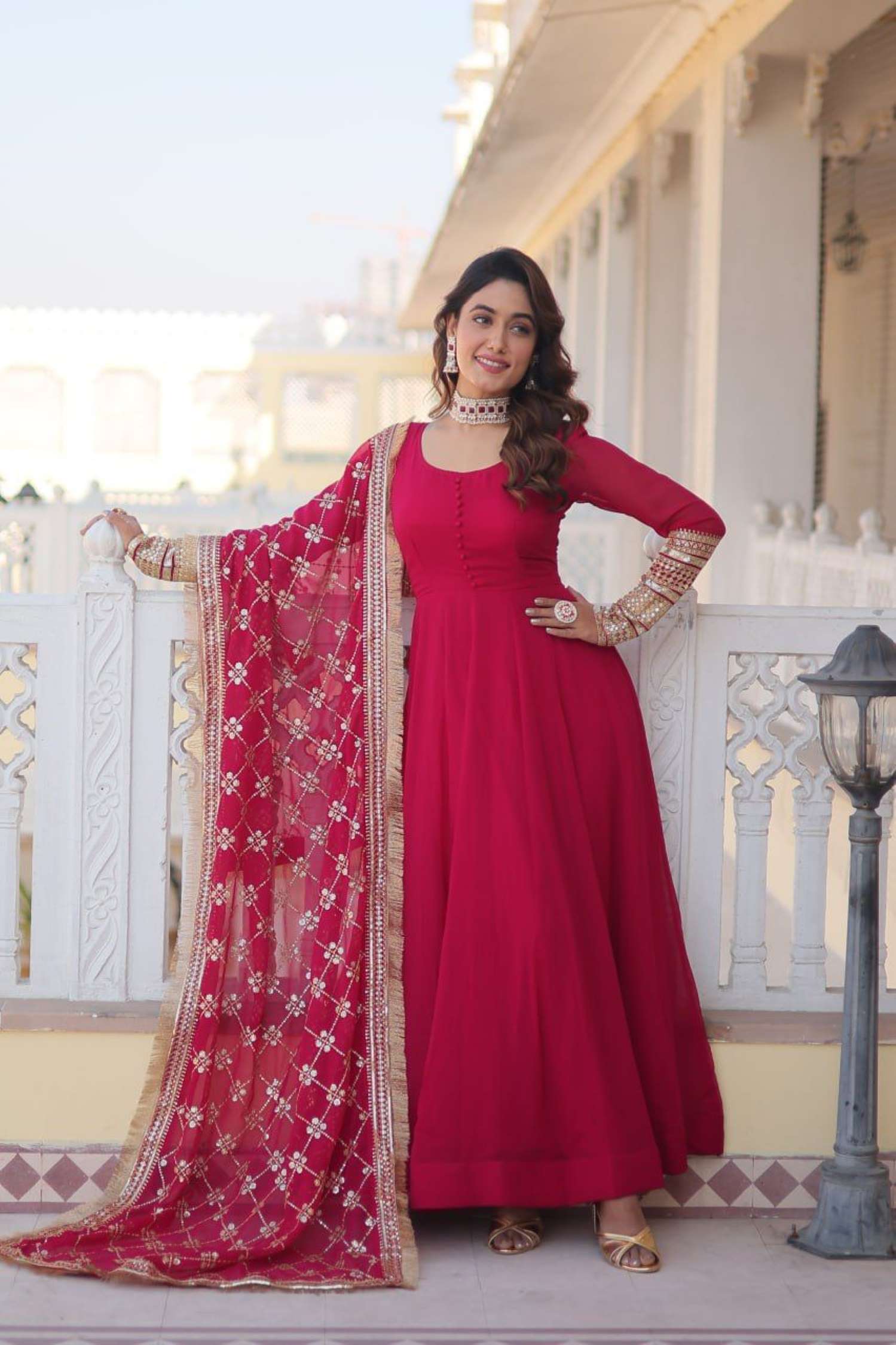 Sumshy Beautiful Faux Blooming Gown With Dupatta