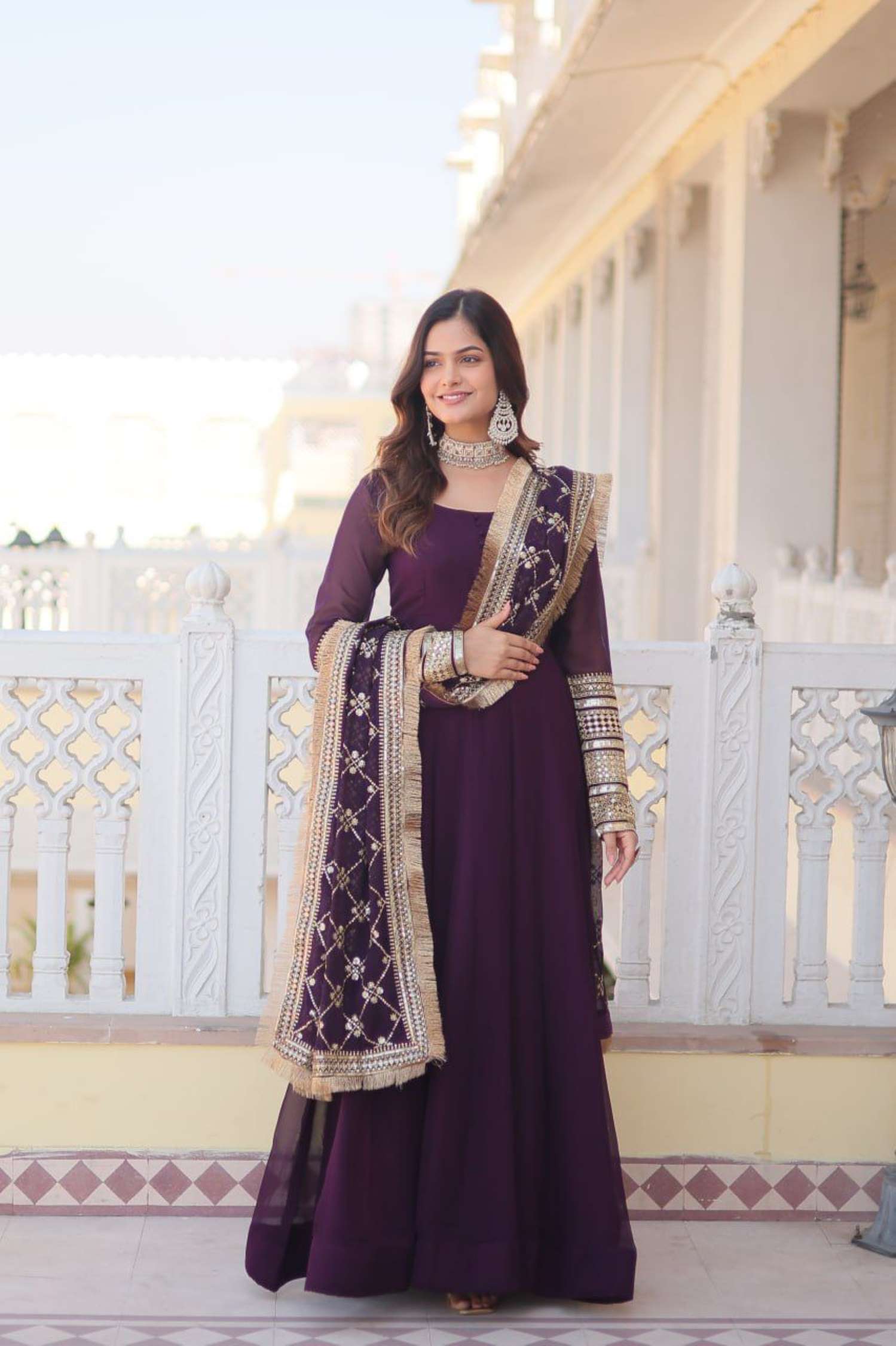 Sumshy Beautiful Faux Blooming Gown With Dupatta