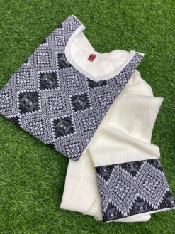 Sumshy White Rani Jacquard Cotton Slub Kurti Pent