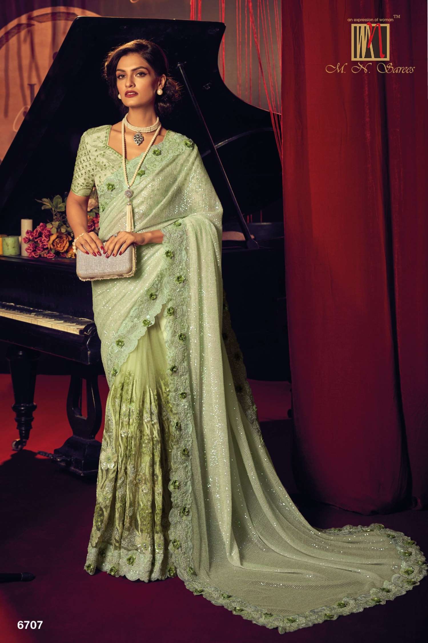 Sumshy Swarovski Designer Digital Net Saree