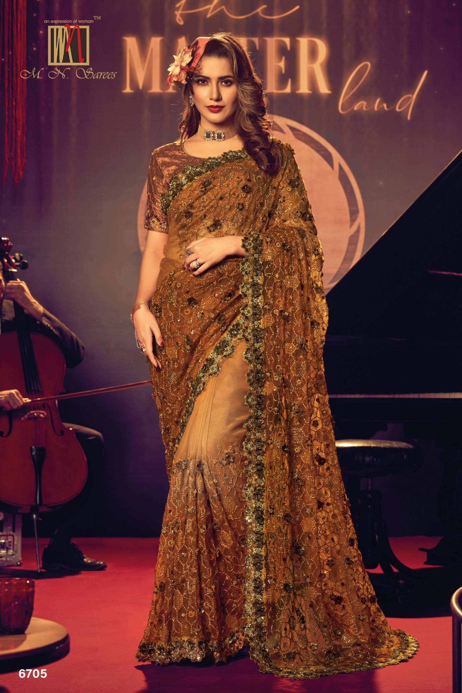Sumshy Swarovski Designer Digital Net Saree