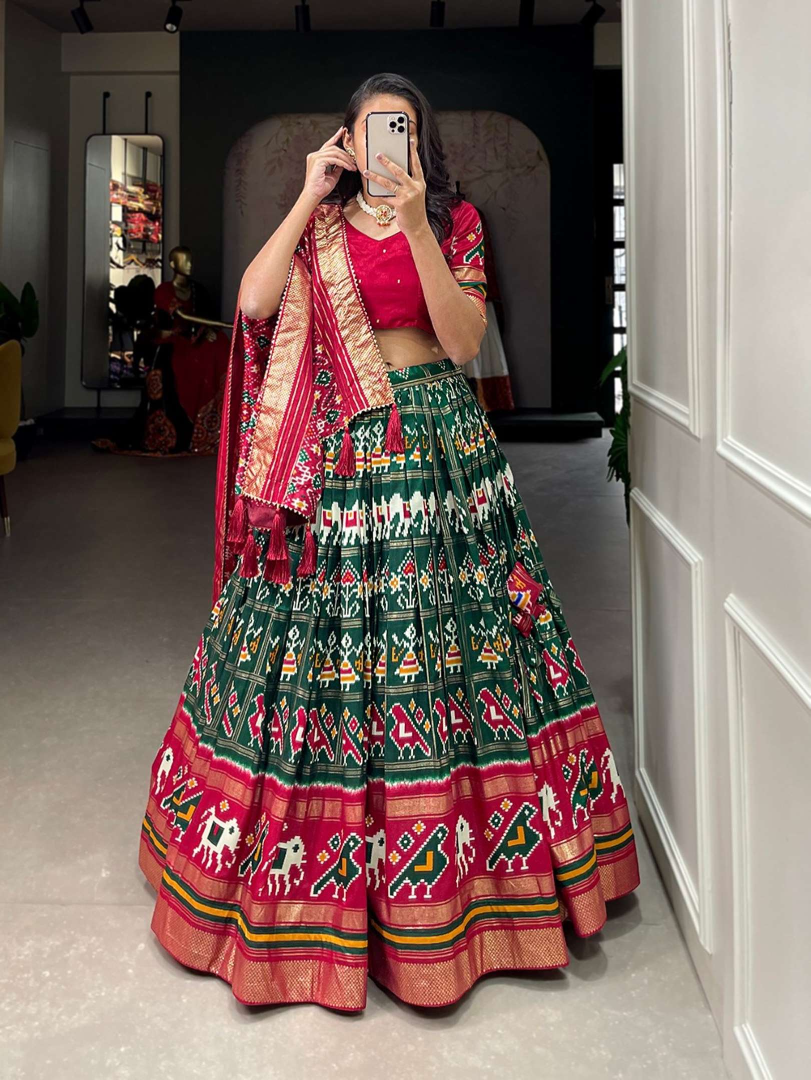 Sumshy Patola Printed Tussar Silk Lehenga Choli