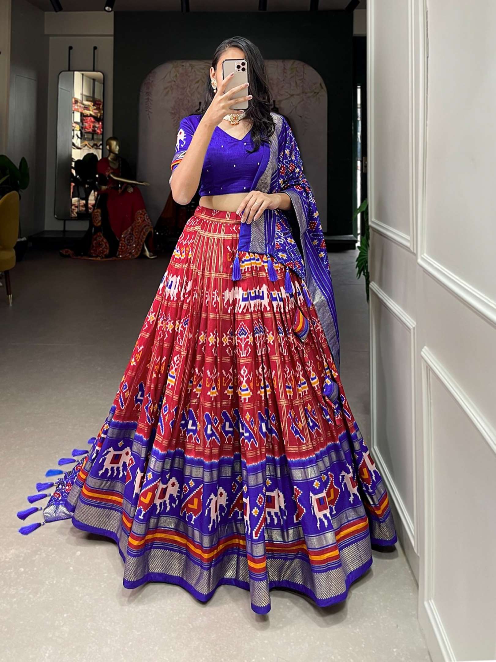Sumshy Patola Printed Tussar Silk Lehenga Choli