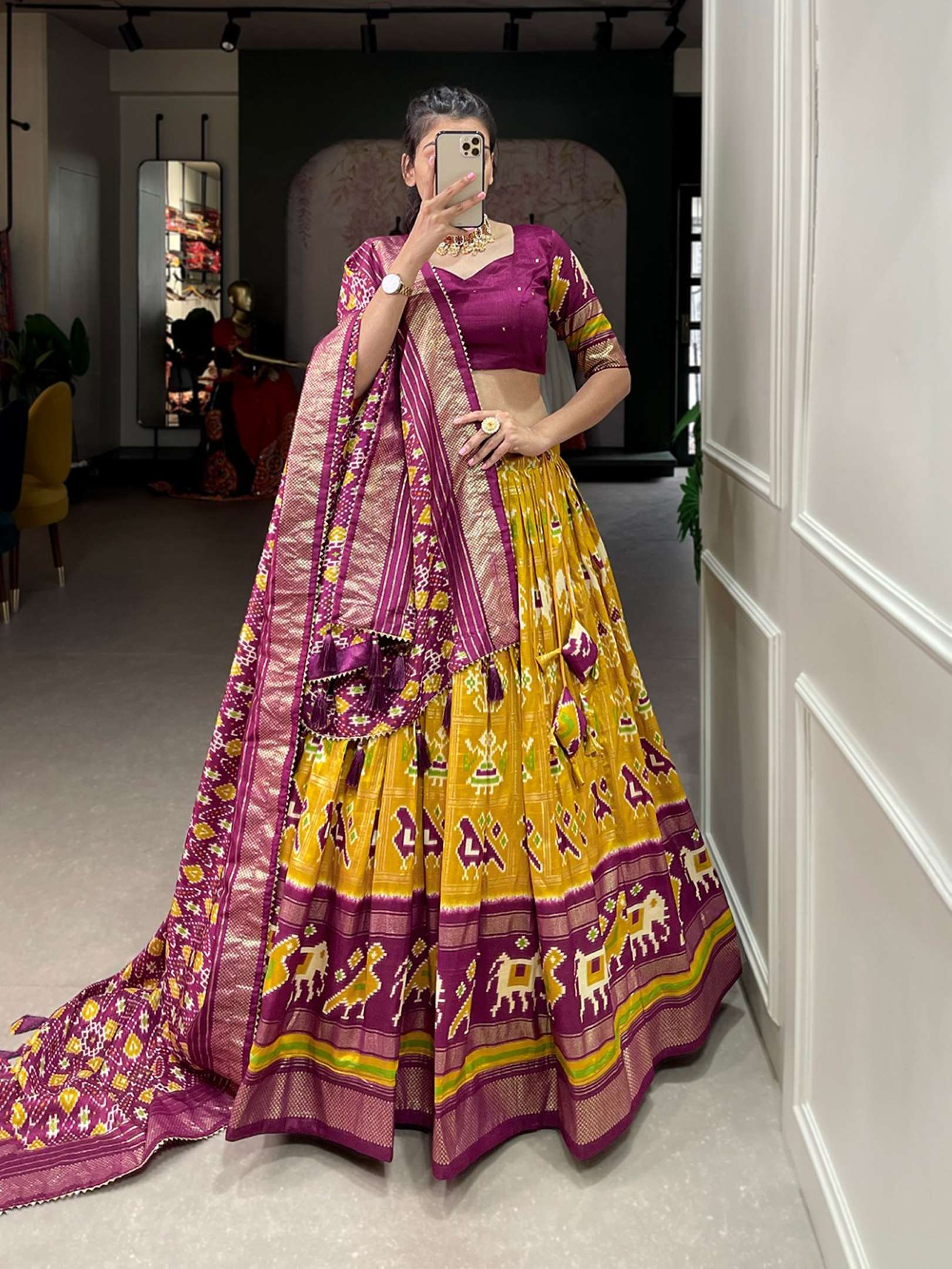 Sumshy Patola Printed Tussar Silk Lehenga Choli