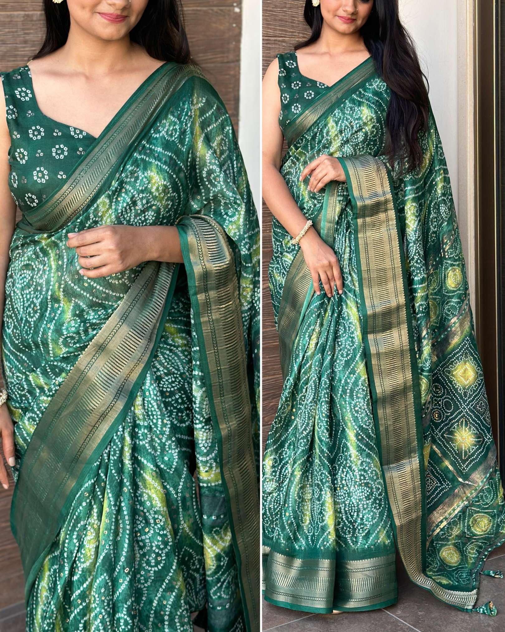 Sumshy Bandhan Bandhej Printed Jaipuri Cotton Saree