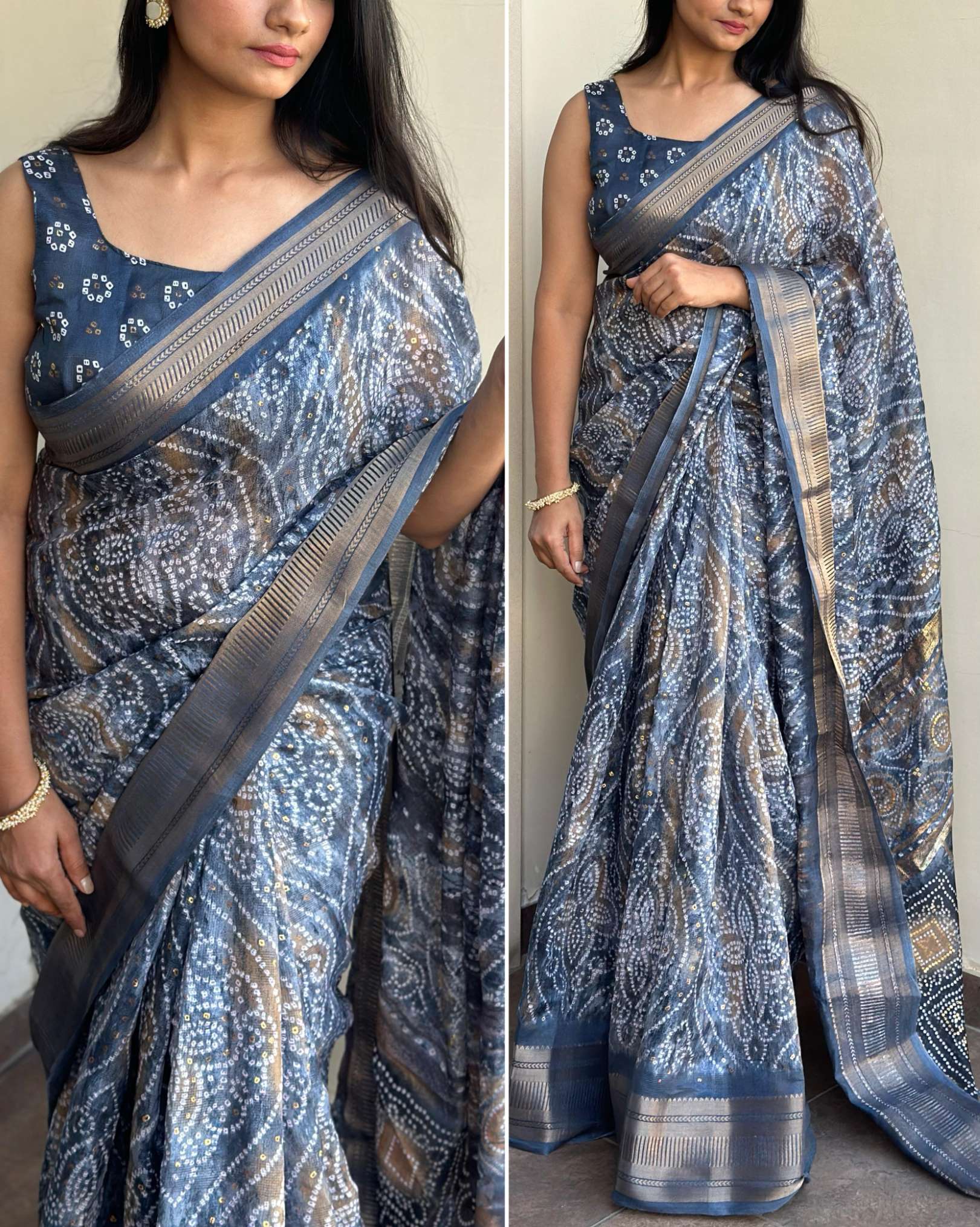 Sumshy Bandhan Bandhej Printed Jaipuri Cotton Saree