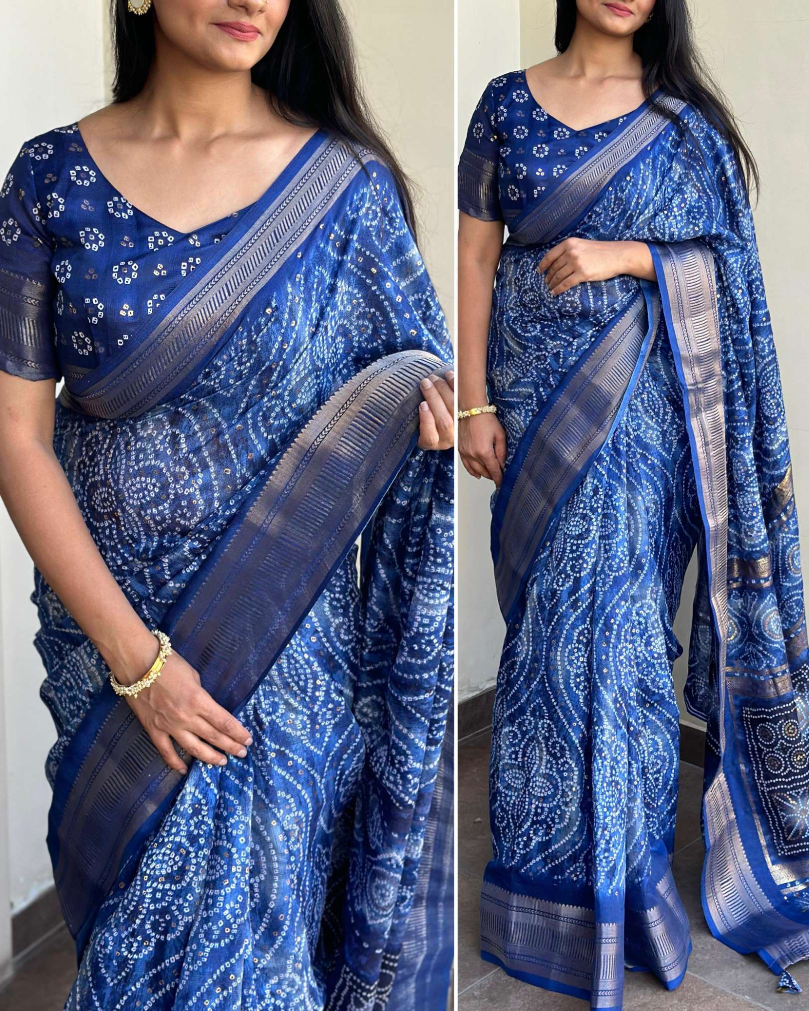 Sumshy Bandhan Bandhej Printed Jaipuri Cotton Saree