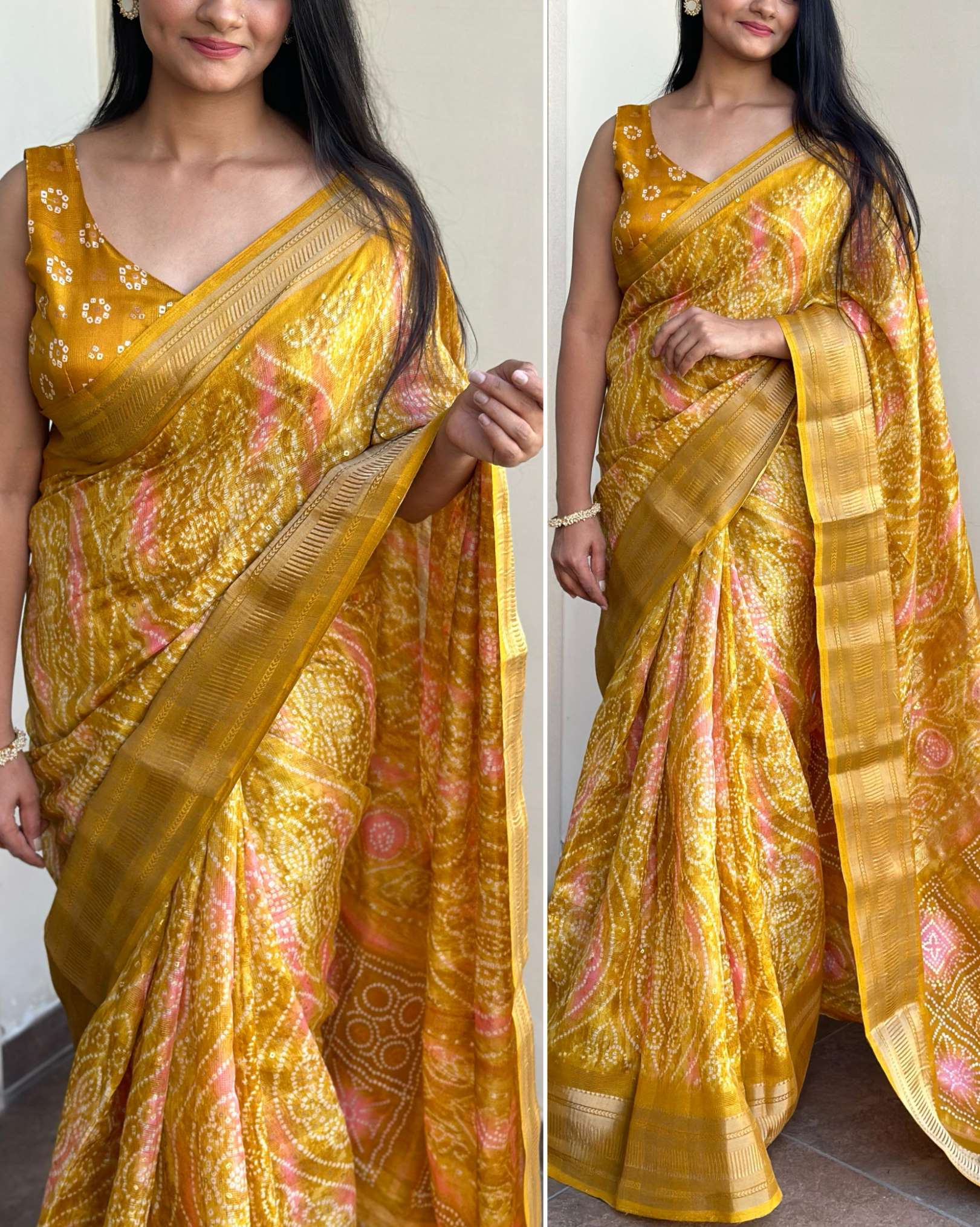 Sumshy Bandhan Bandhej Printed Jaipuri Cotton Saree