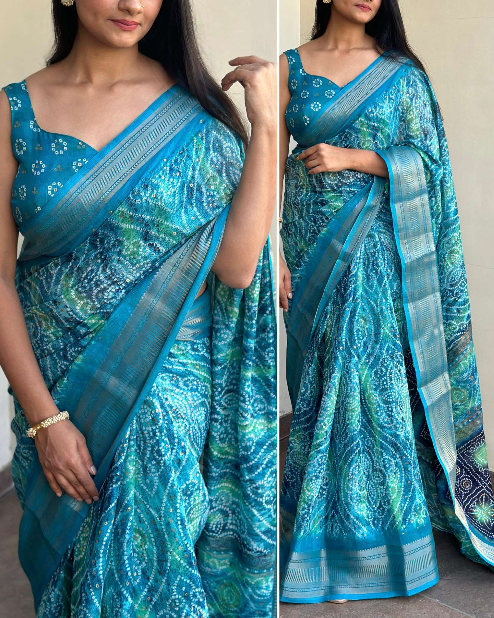 Sumshy Bandhan Bandhej Printed Jaipuri Cotton Saree