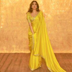 Sumshy Jhanvi Latest Designer Yellow Moss Chiffon Saree