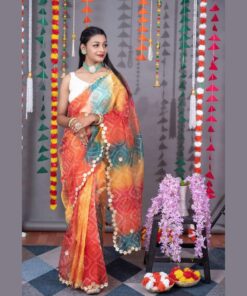 Sumshy Bandhej Printed Soft Organza Designer Saree