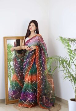 Sumshy Bandhani Digital Printed Soft Organza Saree