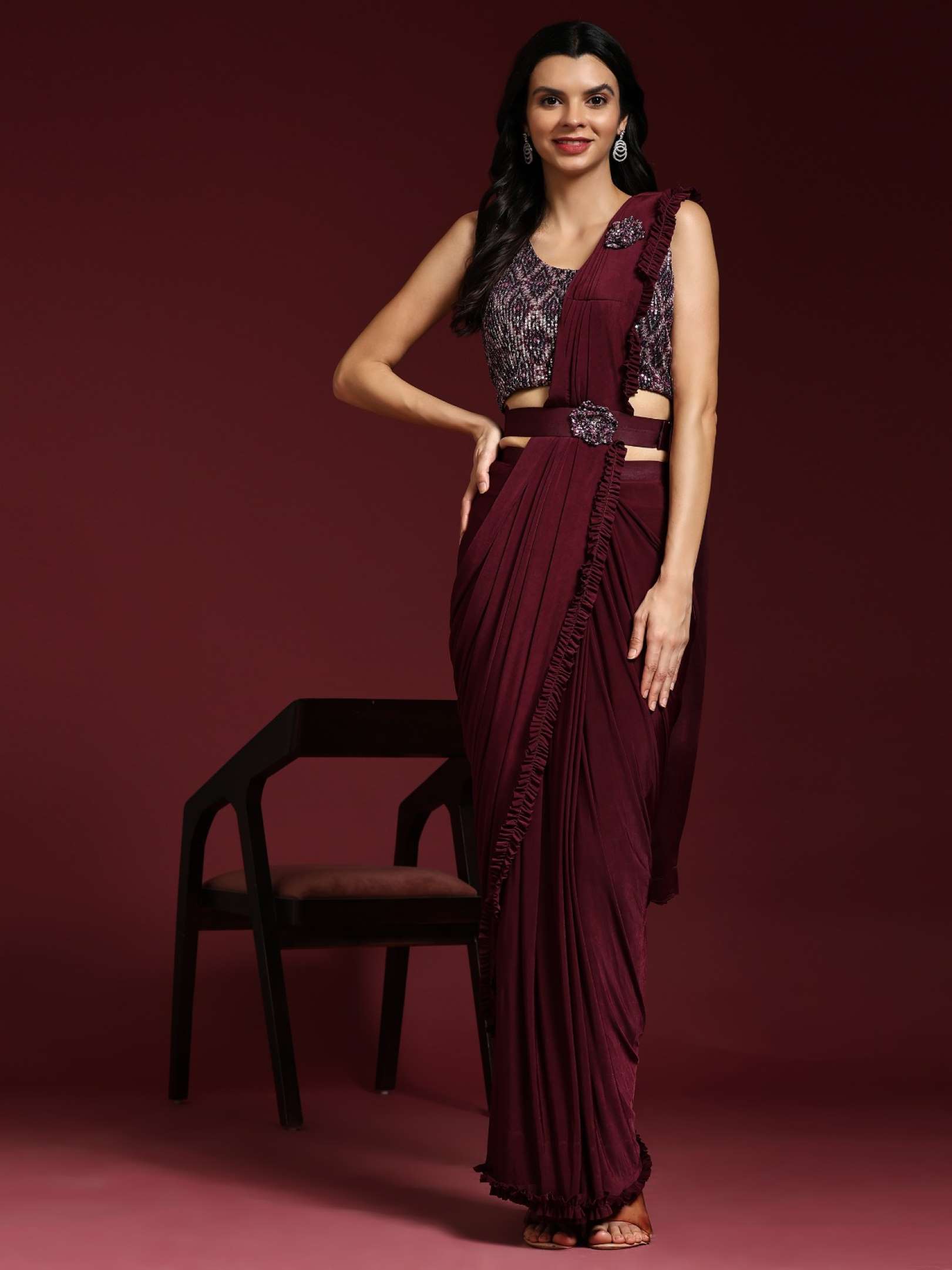 Sumshy Ladies Imported Fabric Ready To Wear Saree