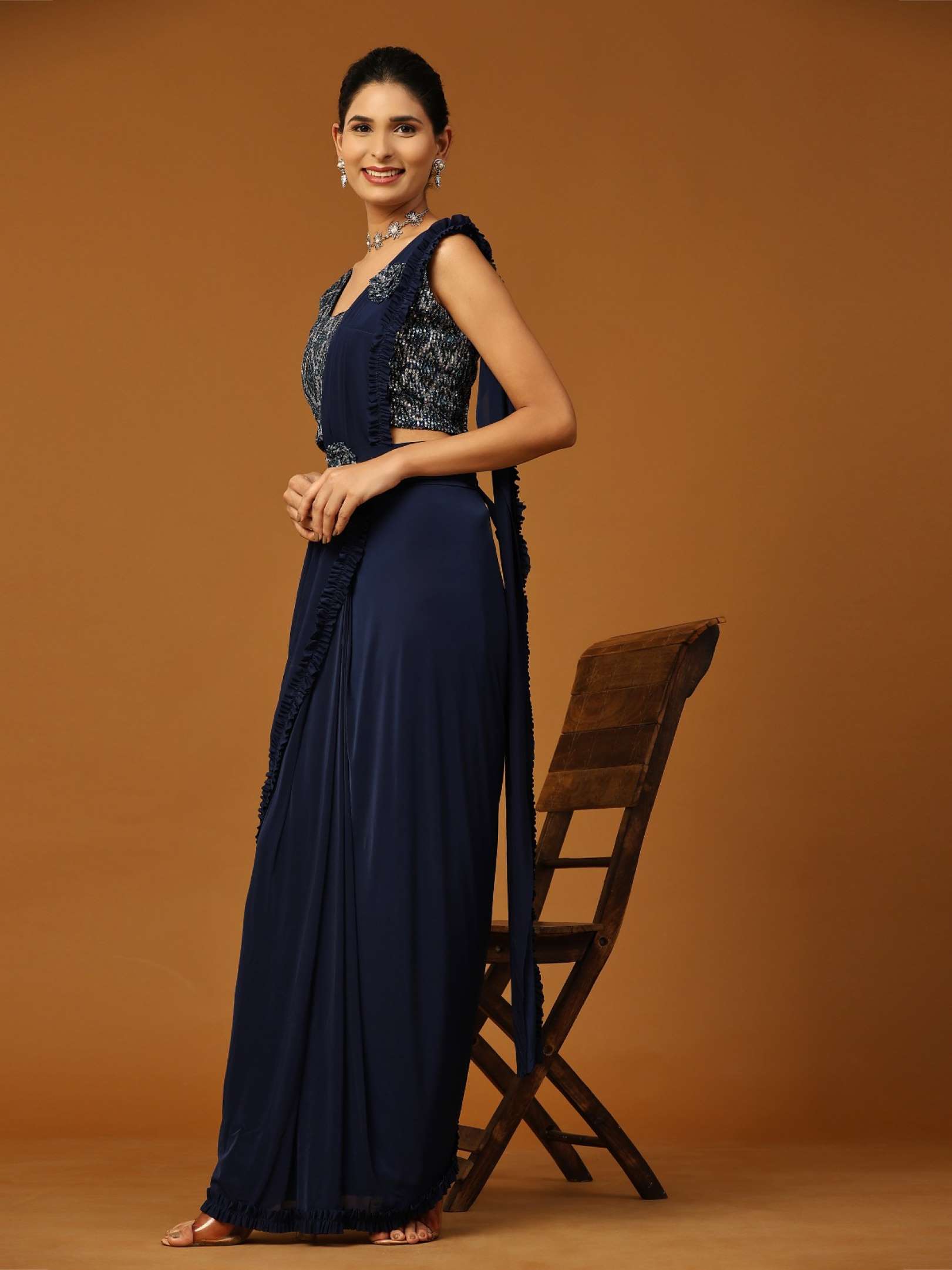 Sumshy Ladies Imported Fabric Ready To Wear Saree