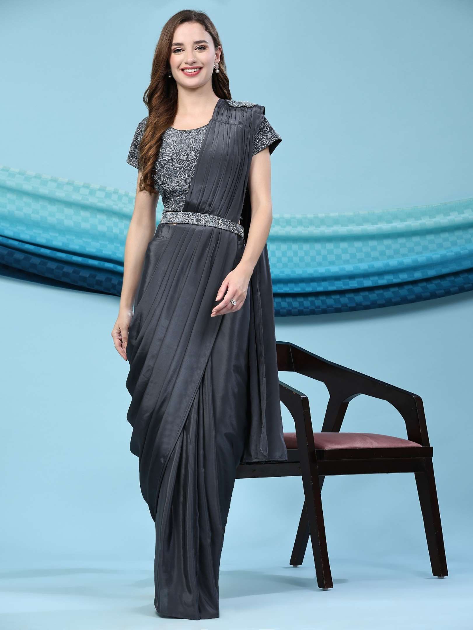 Sumshy Latest Designer Silk Satin Ready To Wear Saree