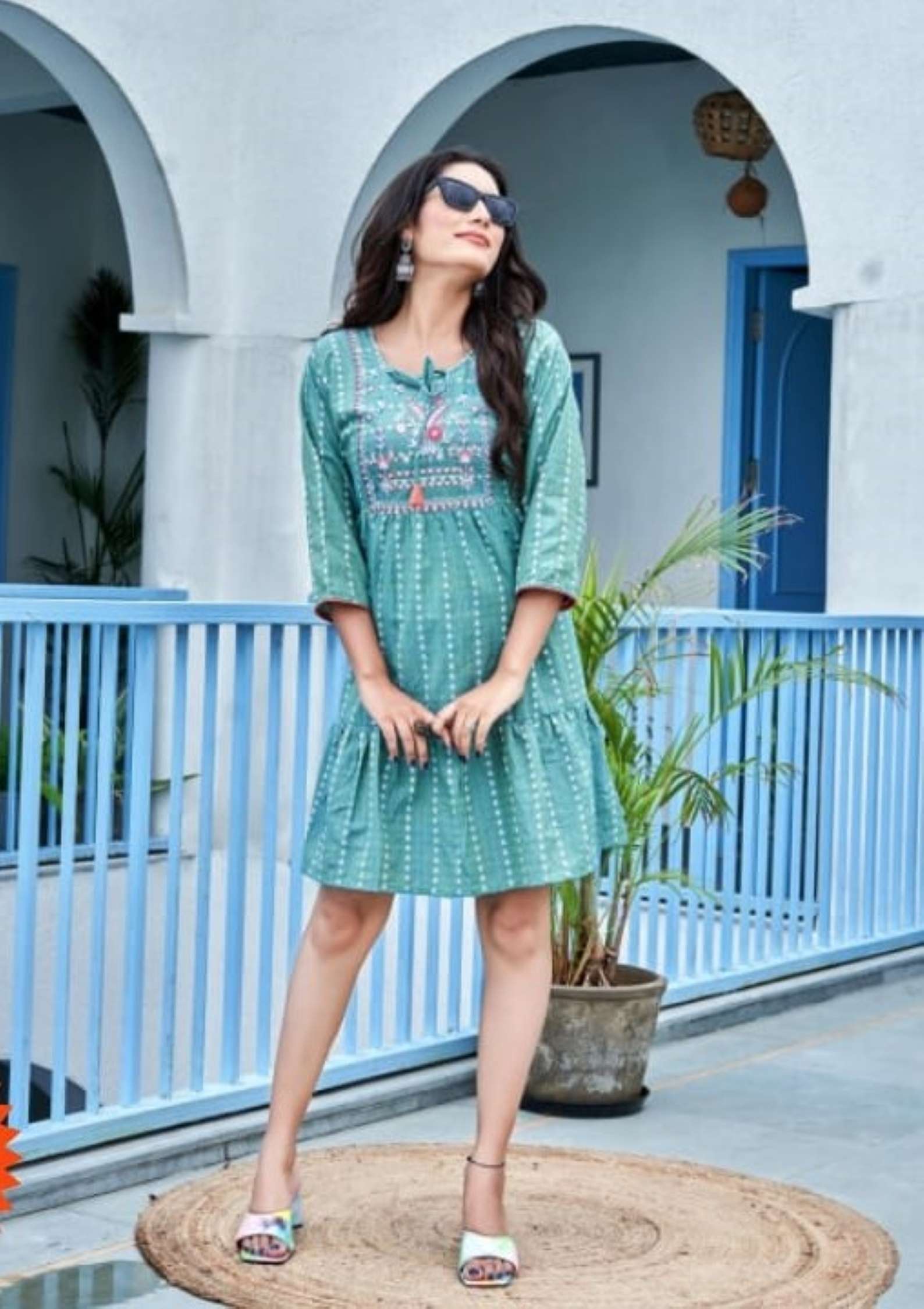 Sumshy Popstar Embroidery Pure Khadi Cotton Short Kurtis