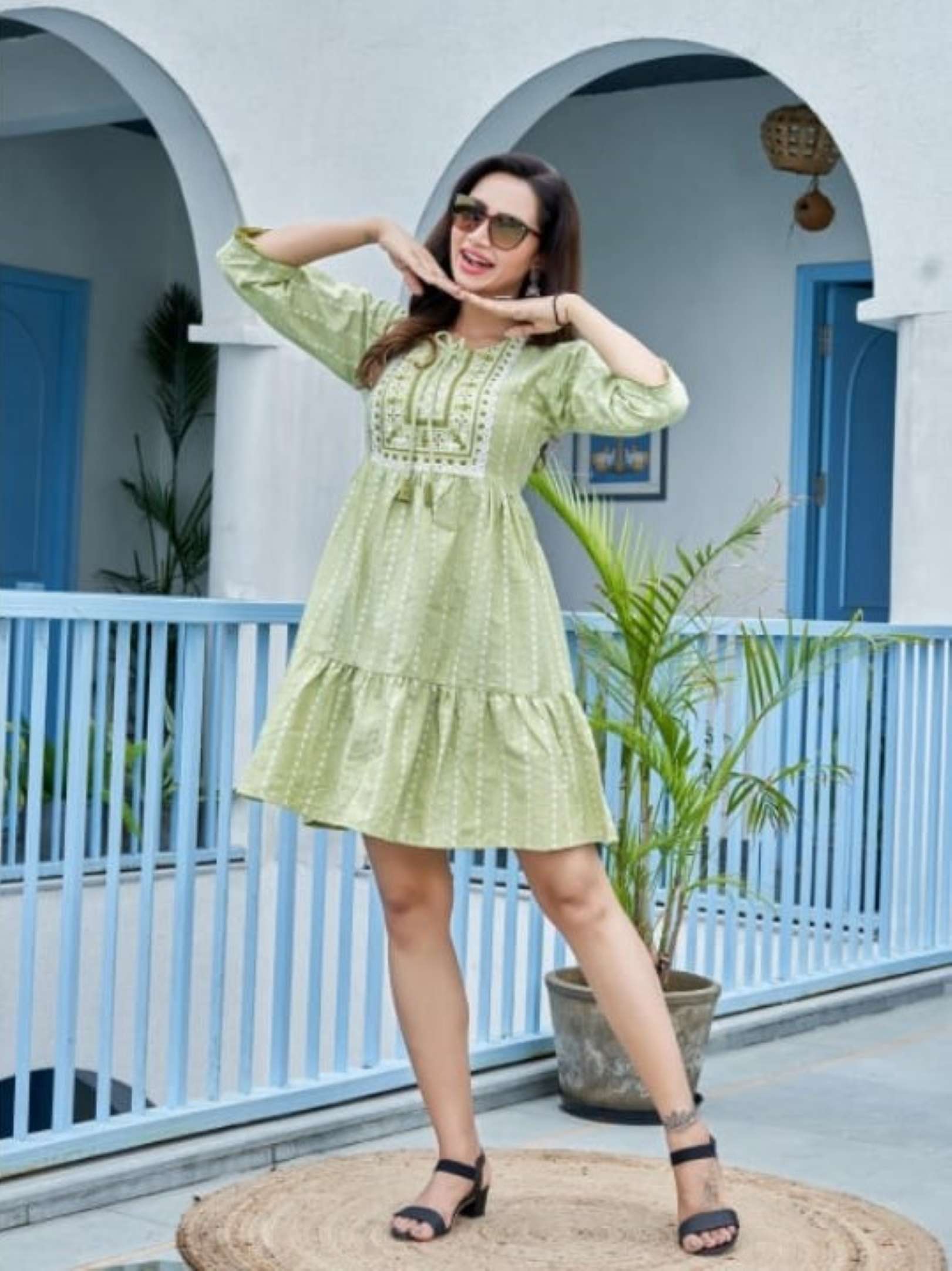 Sumshy Popstar Embroidery Pure Khadi Cotton Short Kurtis