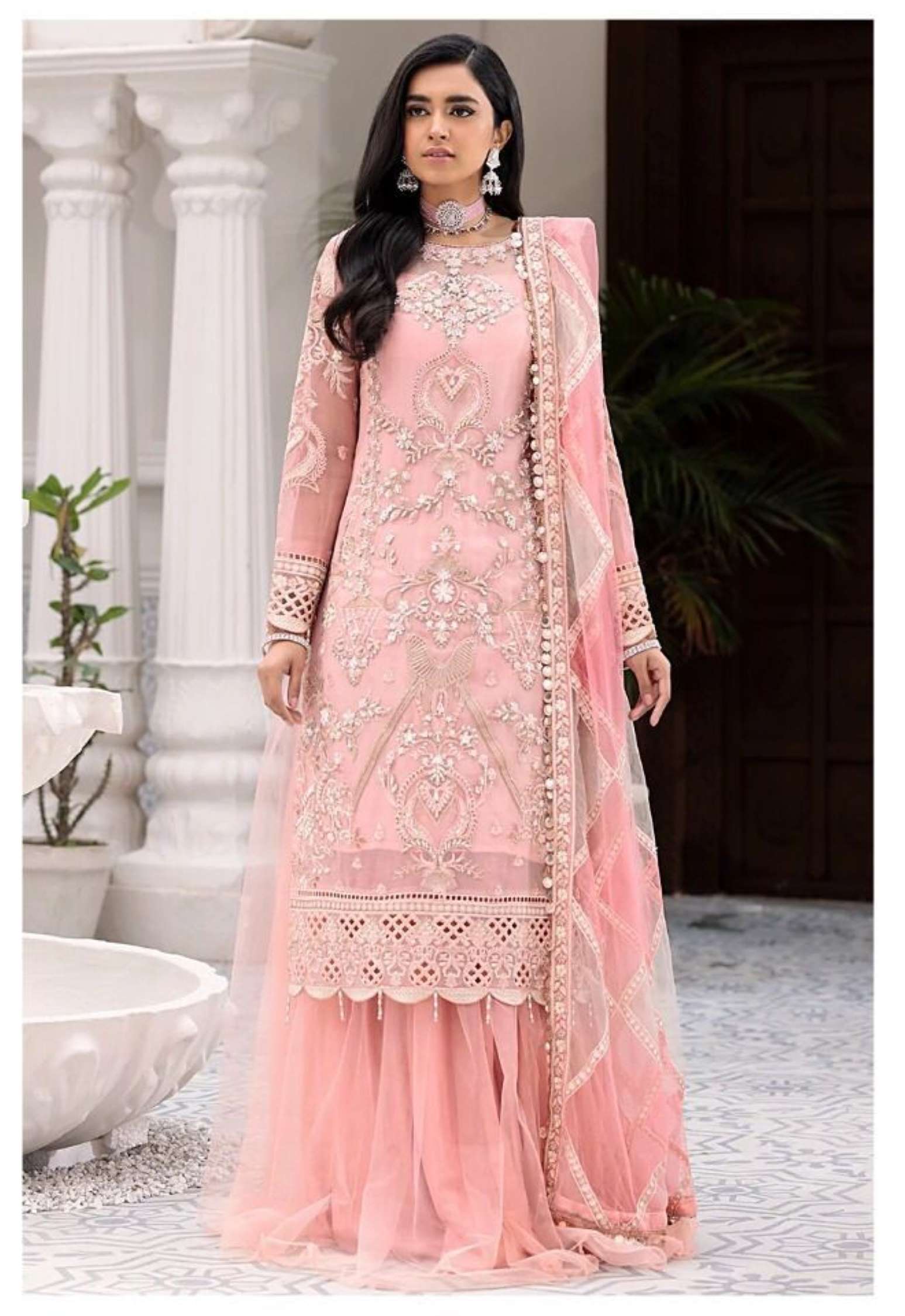Sumshy Wedding Wear Embroidery Net Dress Material