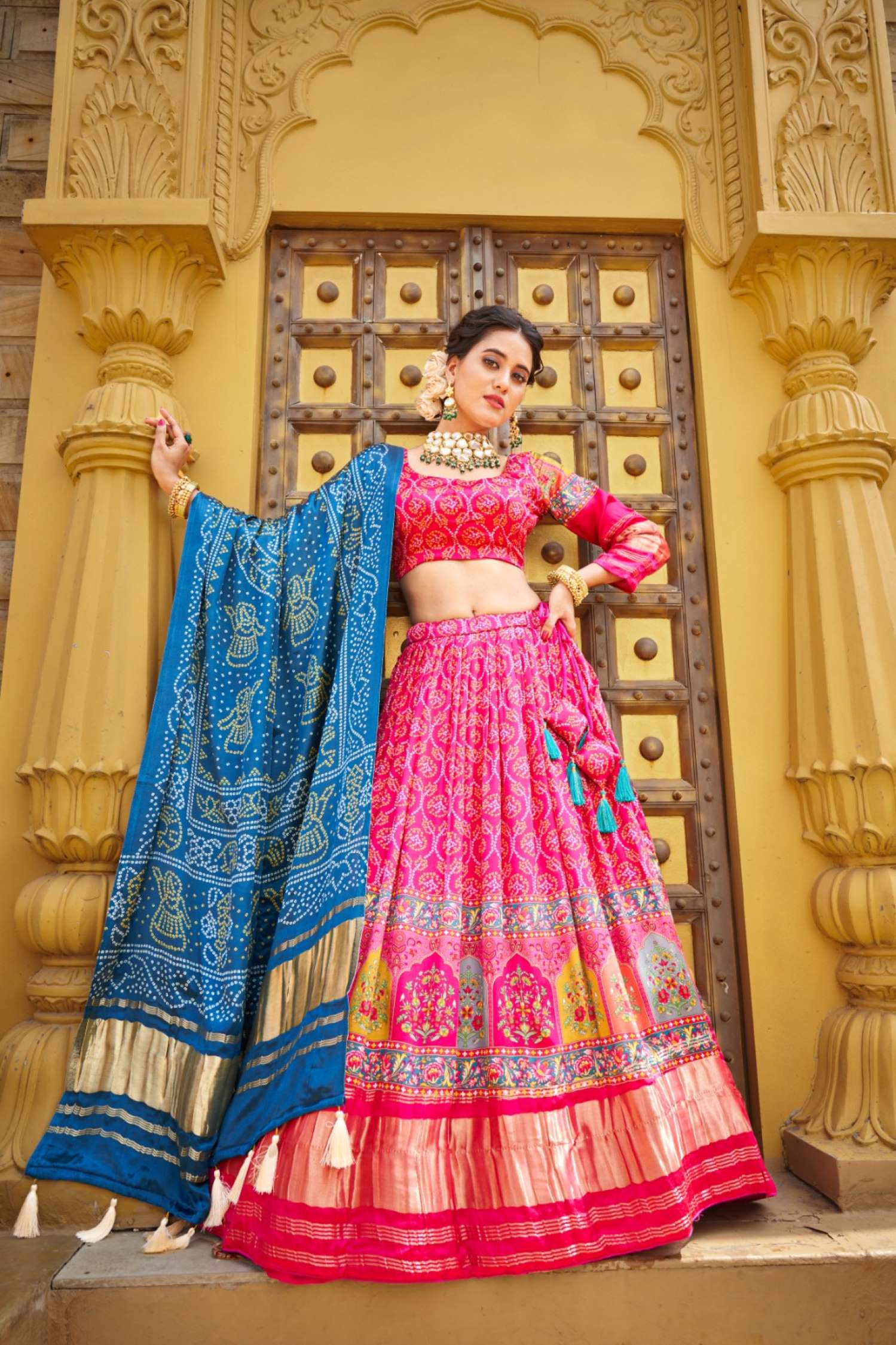 Sumshy Wedding Wear Digital Printed Gaji Silk Lehenga Choli