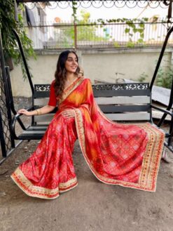 Sumshy Achavi Bandhani Printed Moss Chiffon Sarees