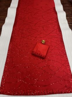 Sumshy Party Wear Sequence Georgette Red Sarees