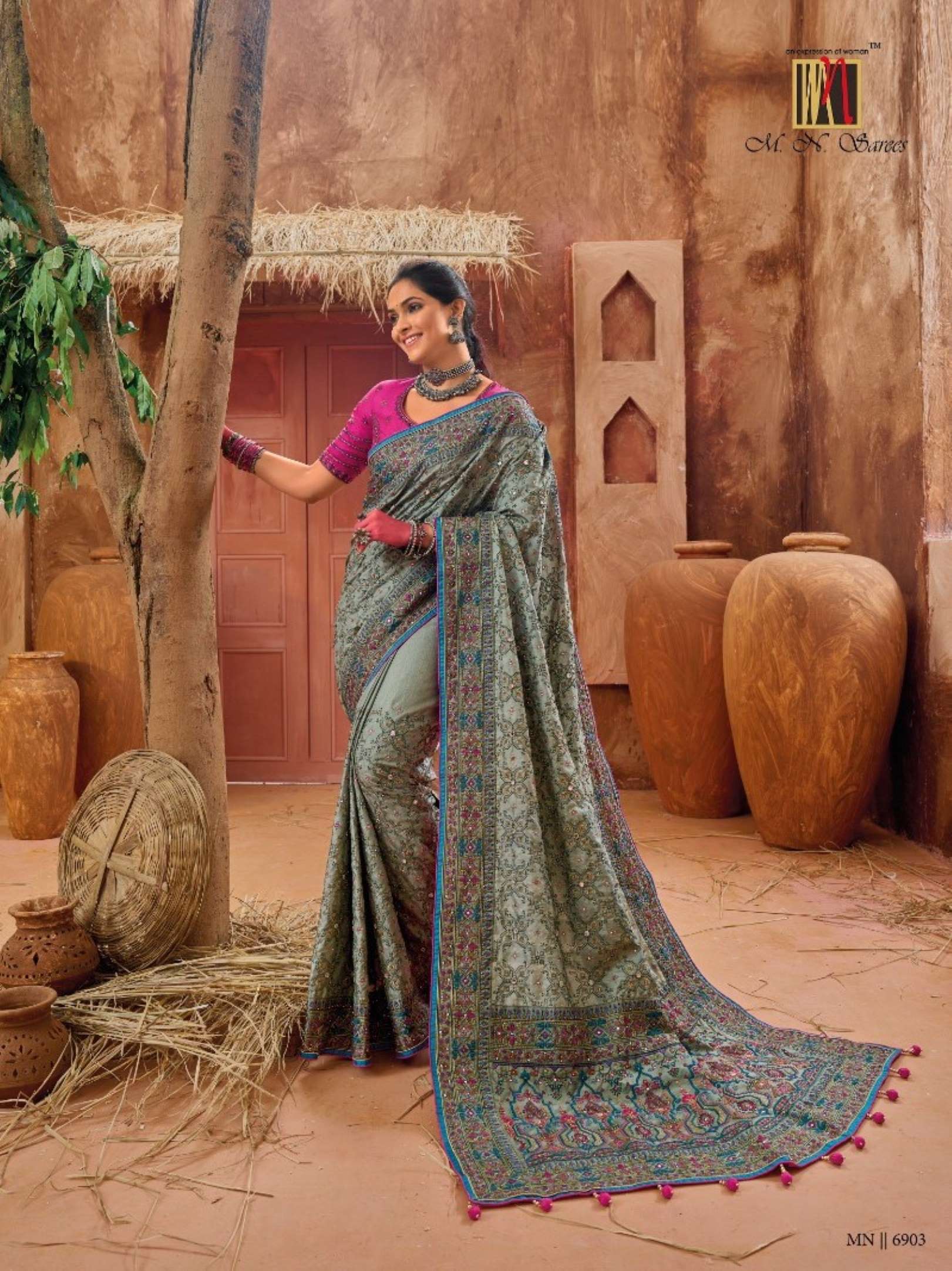 MN Kachhi Work Banarasi Silk Wedding Wear Sarees