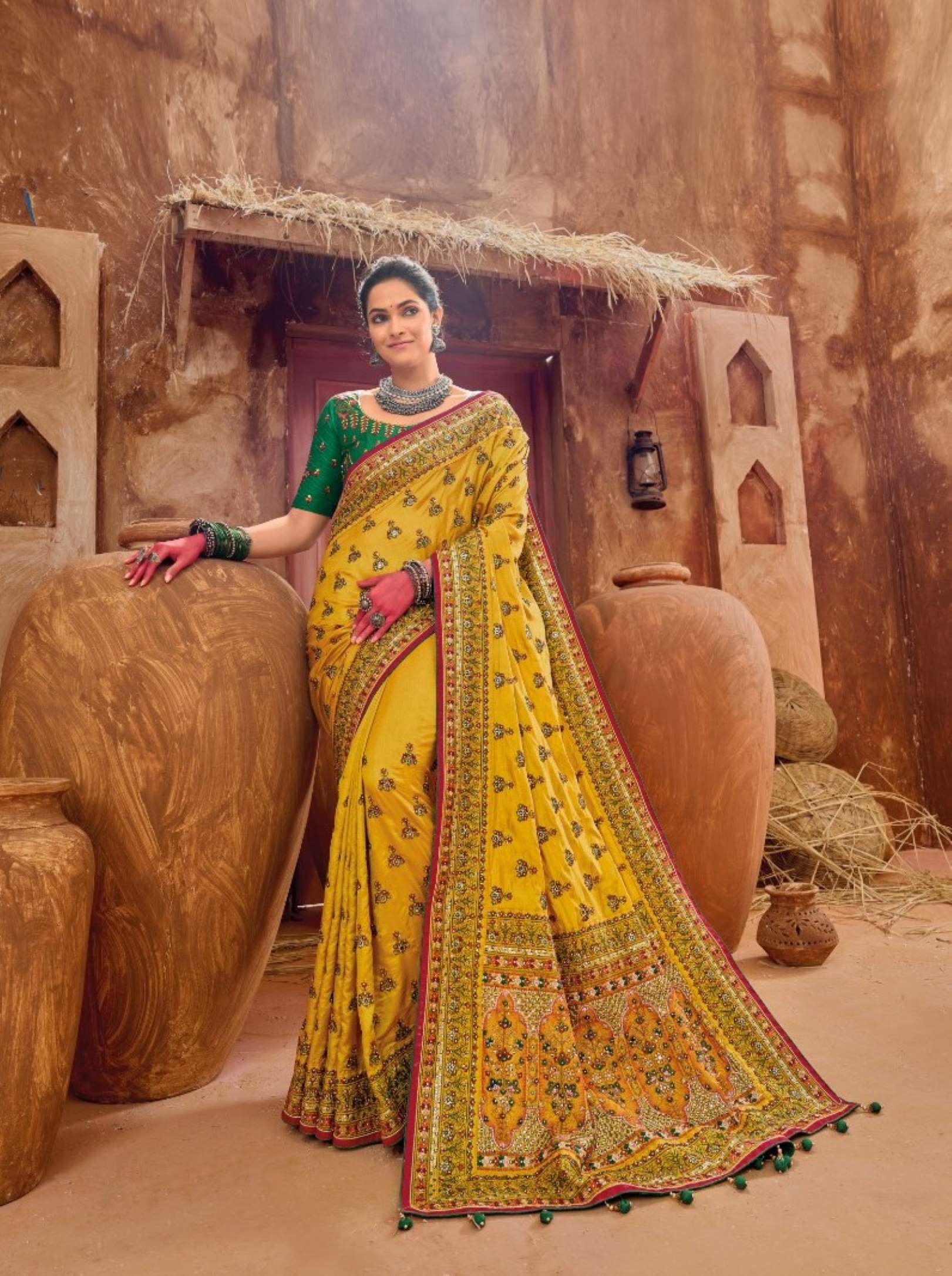 MN Kachhi Work Banarasi Silk Wedding Wear Sarees