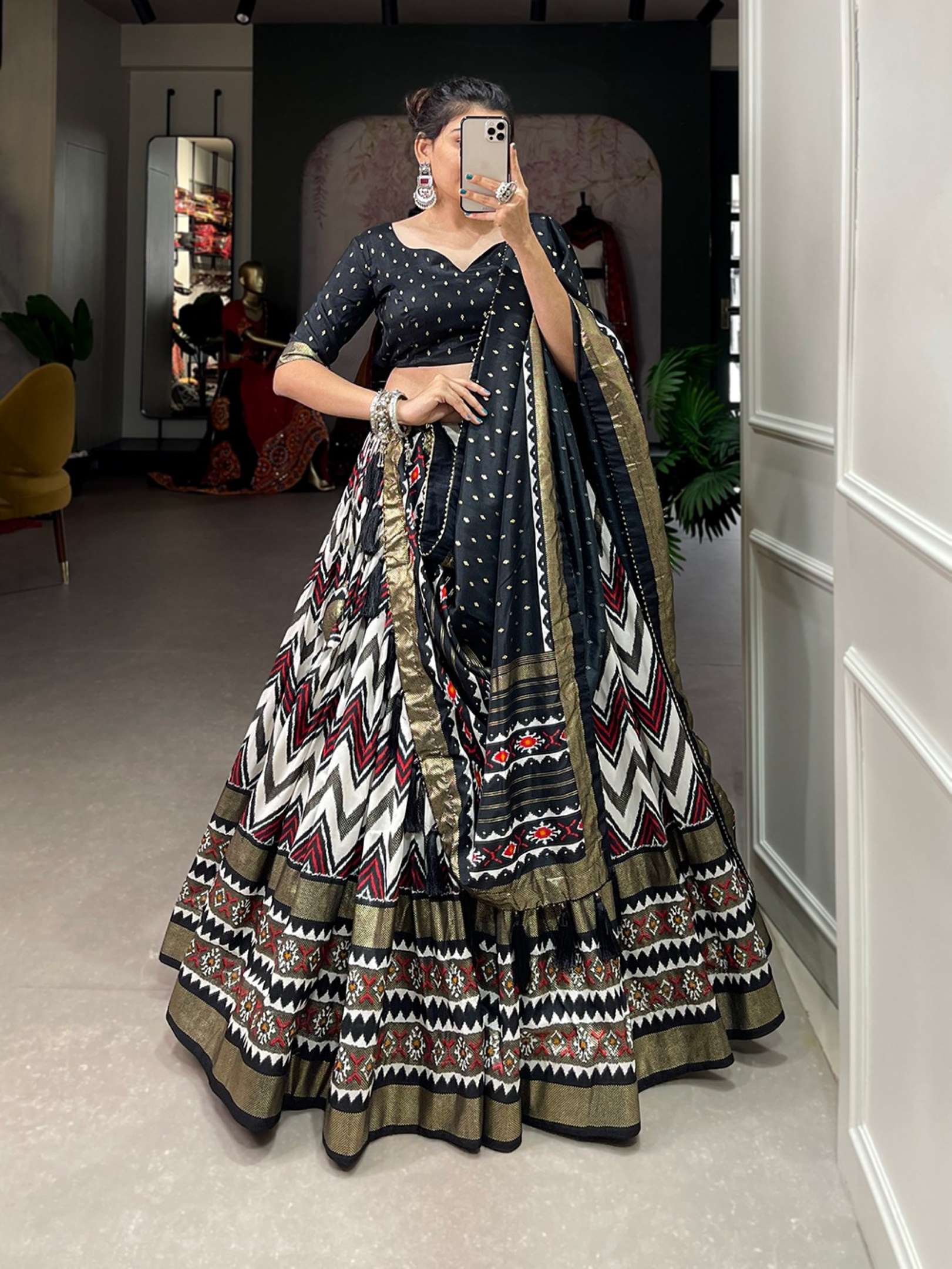 Sumshy Leheriya Foil Printed Tussar Silk Lehenga Choli