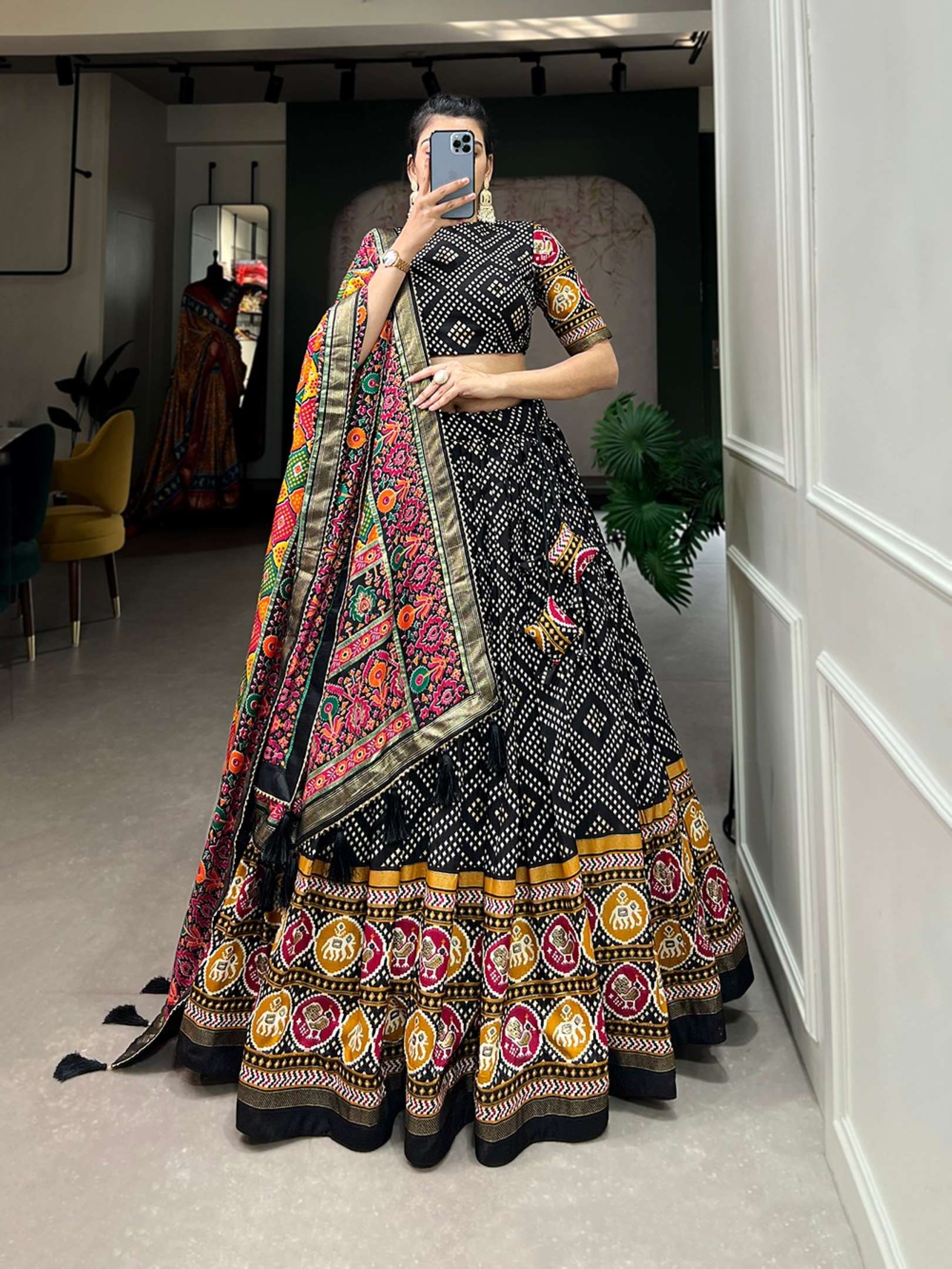 Sumshy Bandhej Patola Printed Tussar Silk Lehenga Choli