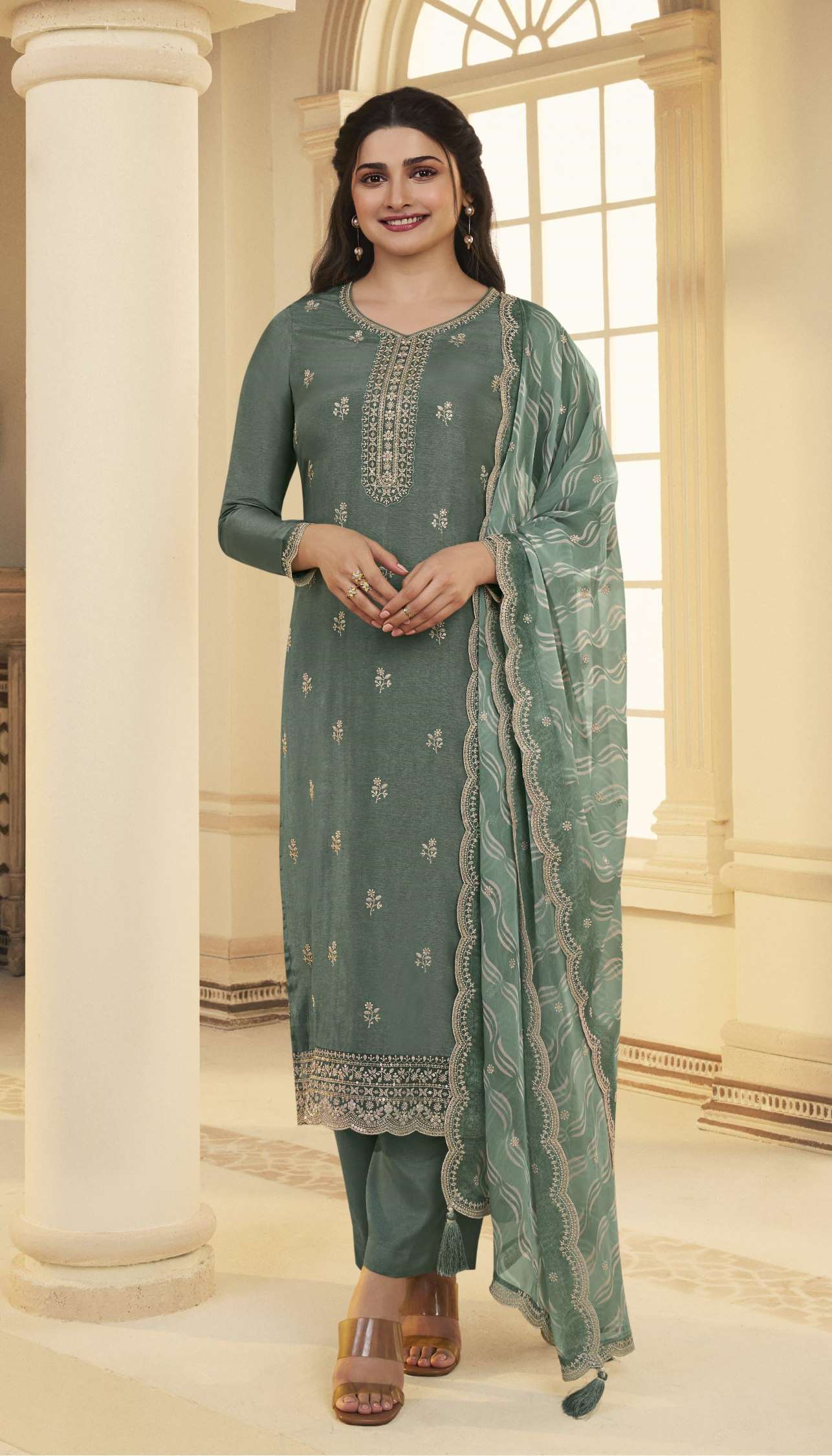 Kuleesh Sohini Embroidery Dola Silk Readymade Dress