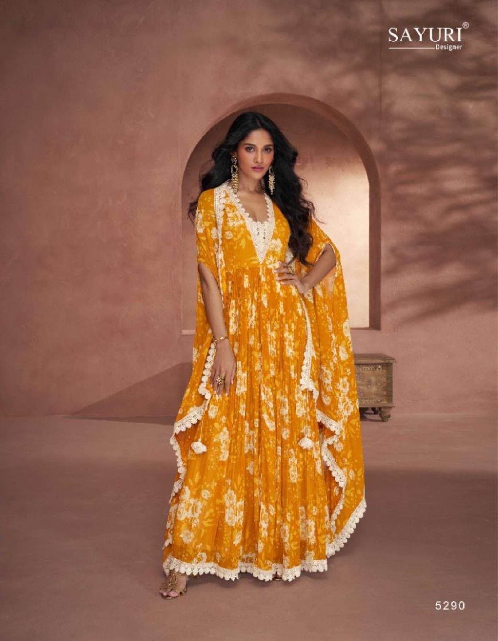 Sayuri Seerat Printed Real Georgette Gown With Shrug