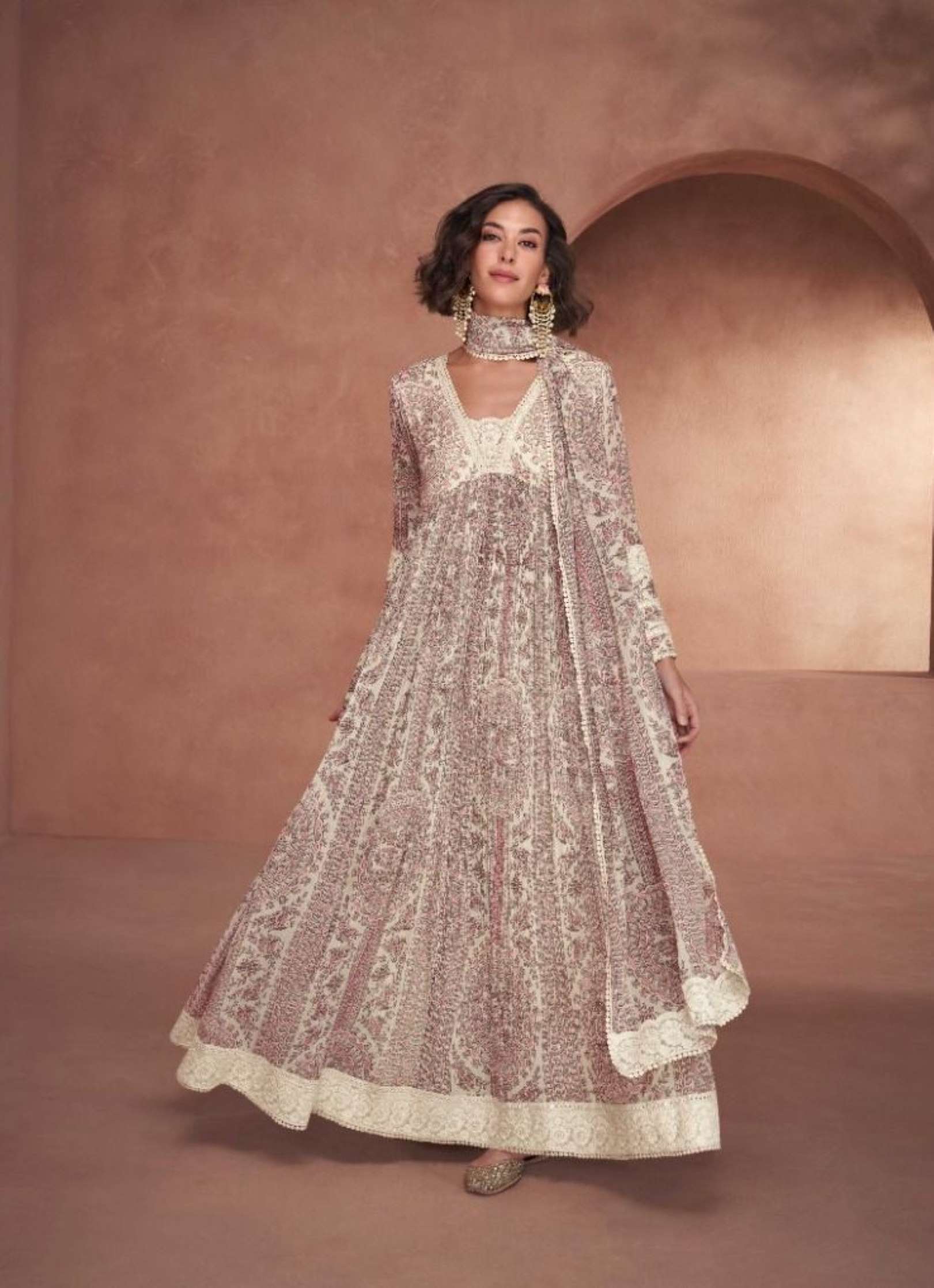 Sayuri Seerat Printed Real Georgette Gown With Shrug
