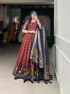 Sumshy Patola Printed Tussar Silk Gown With Dupatta