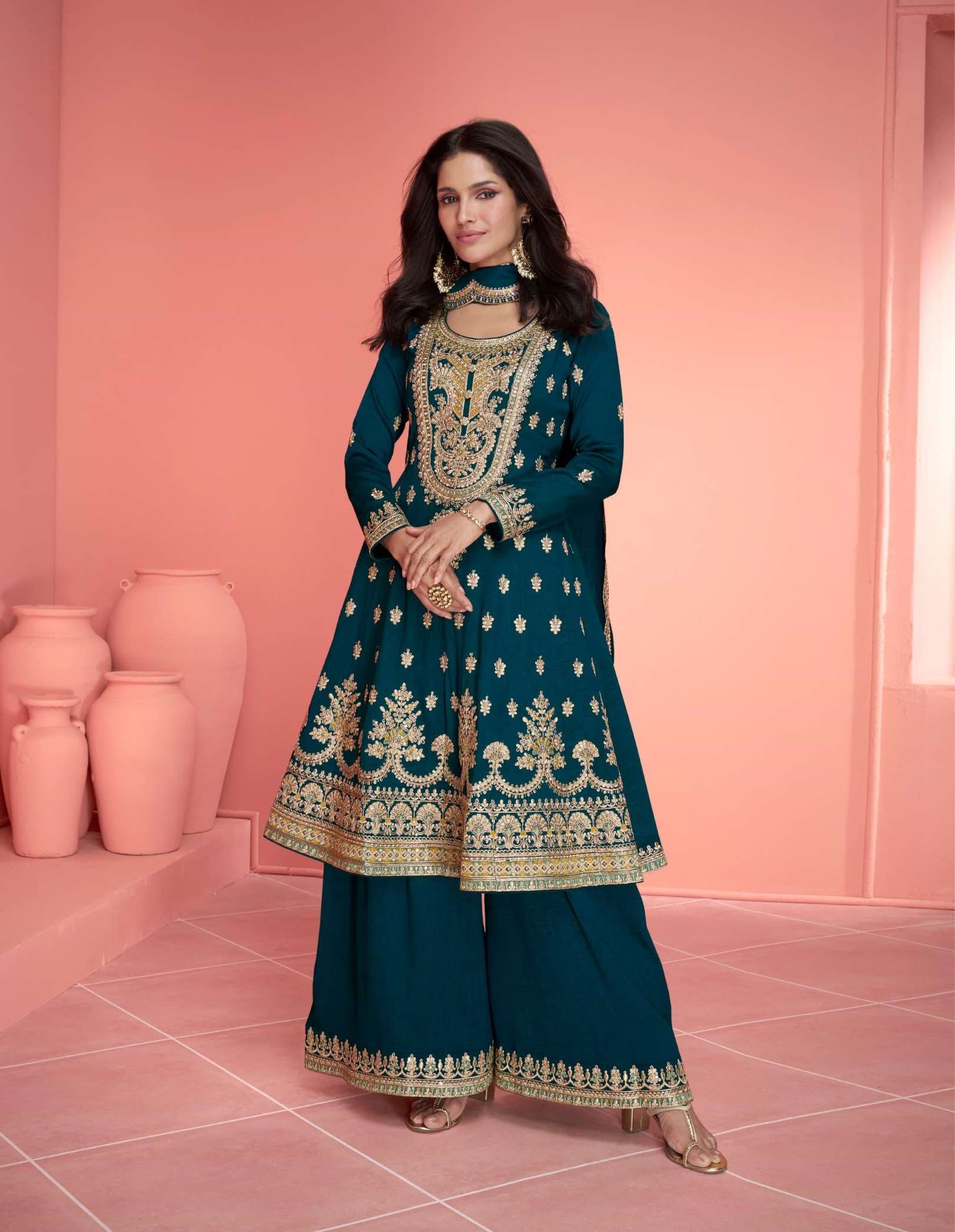 Aashirwad Nurvi Premium Silk Embroidery Readymade Dress