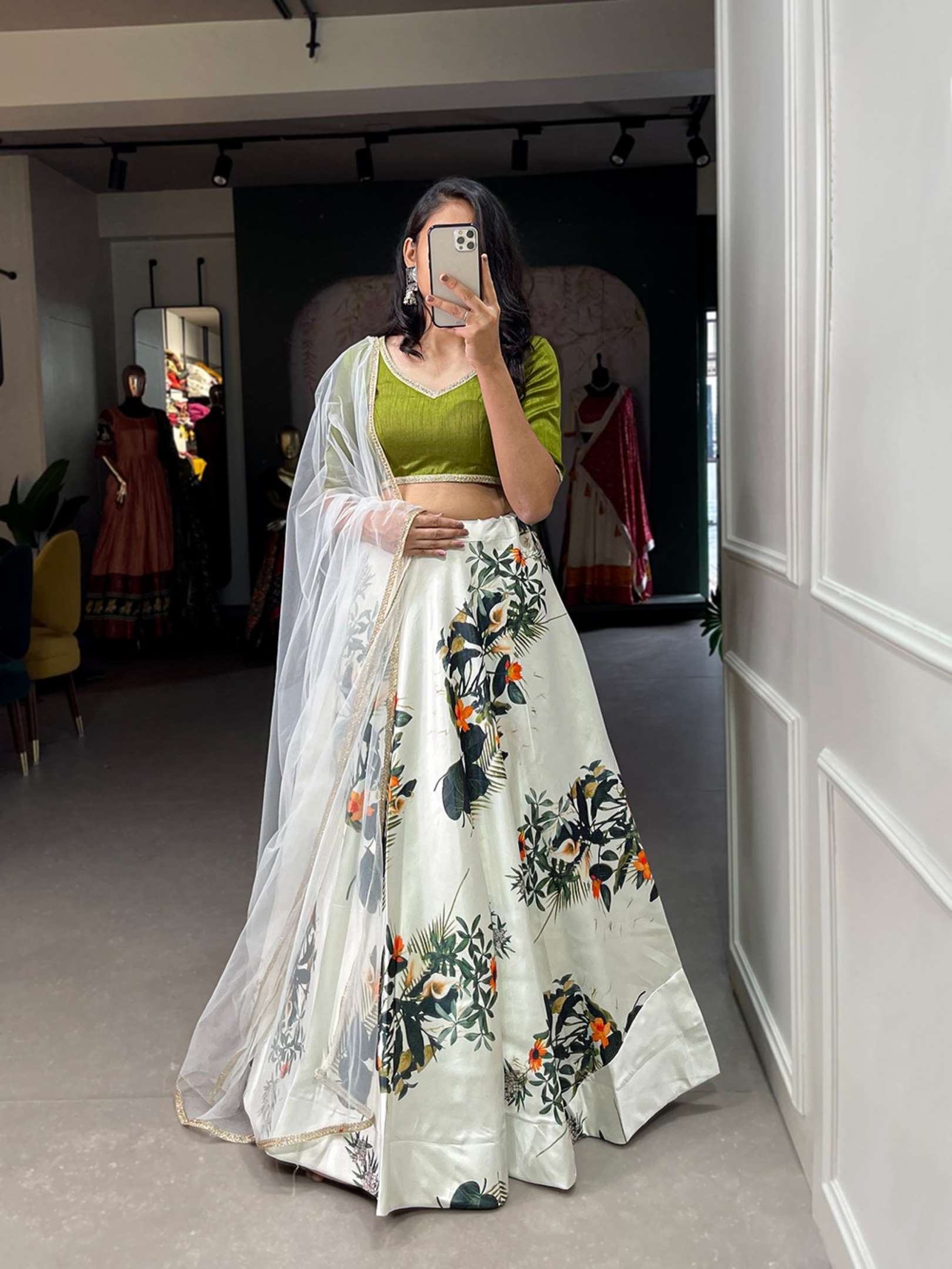 Sumshy Beautiful Floral Printed Zari Satin Lehenga Choli