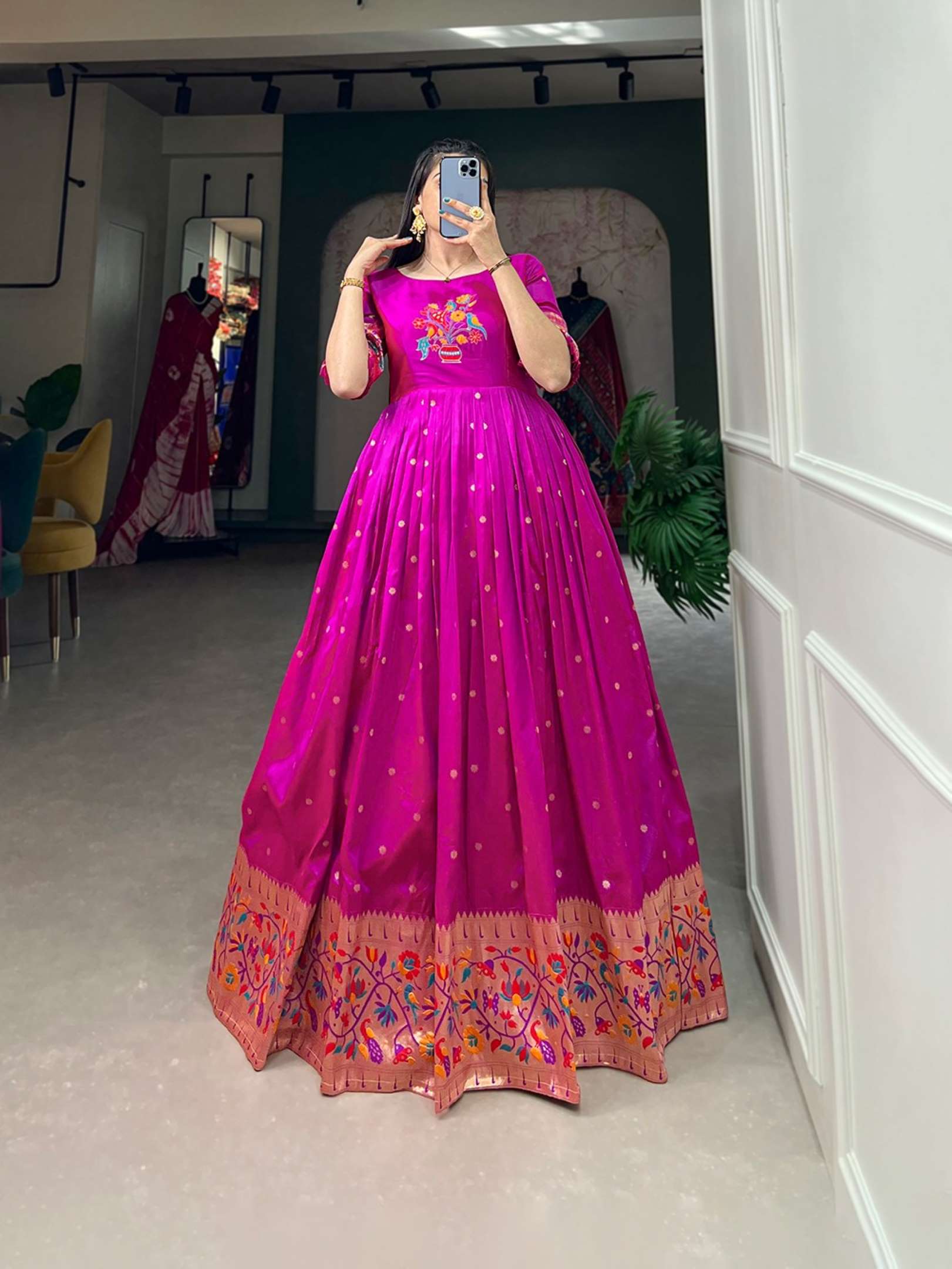Sumshy Traditional Wear Jacquard Silk Printed Gown