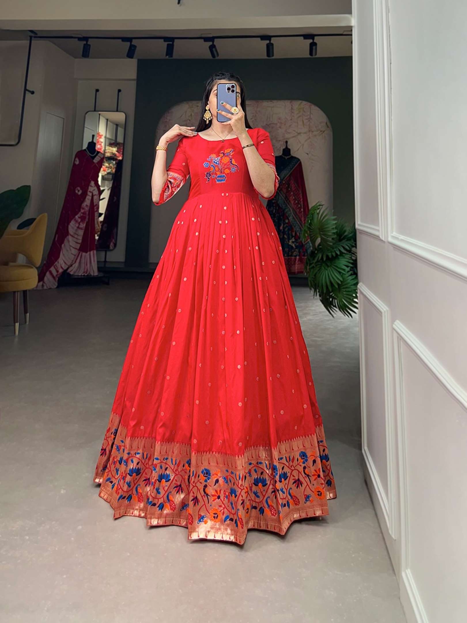 Sumshy Traditional Wear Jacquard Silk Printed Gown