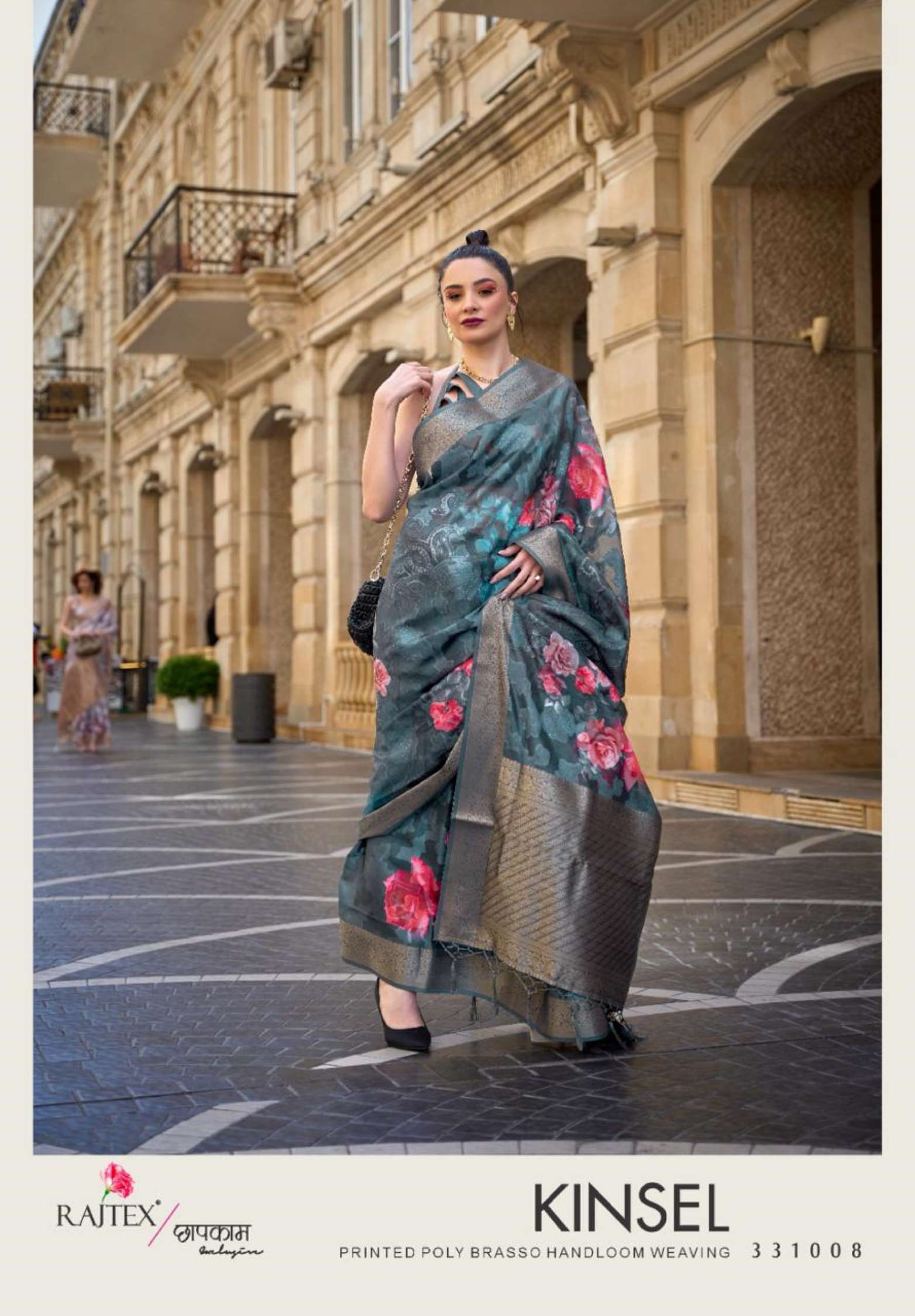 Rajtex Kinsel Polly Brasso Floral Printed Sarees