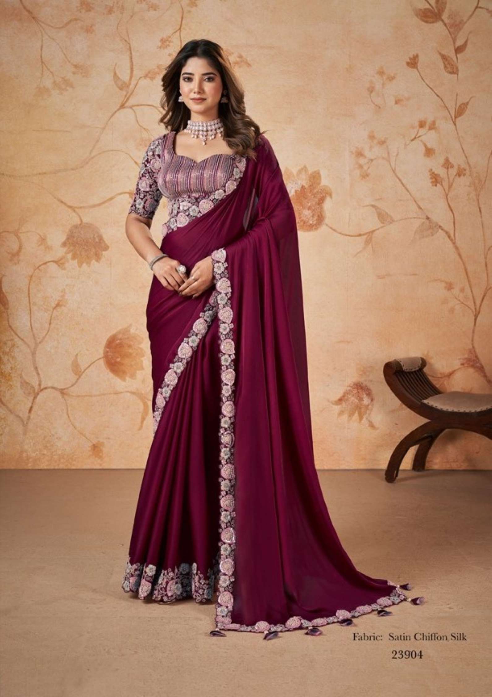Mahotasav Dakshika Party Wear Satin Chiffon Silk Sarees