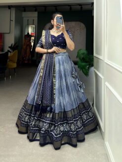 Sumshy Beautiful Ikkat Printed Tussar Silk Lehenga Choli