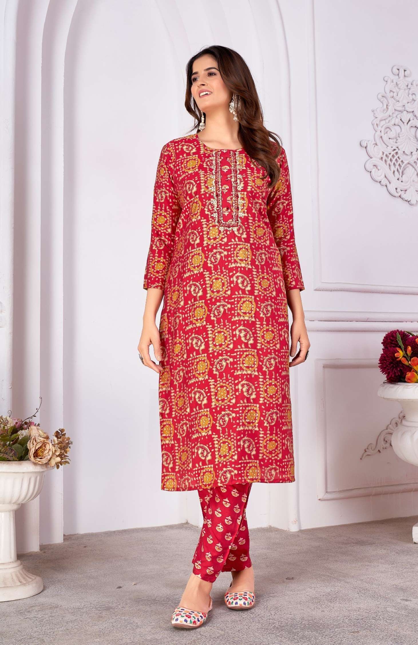 Moksh International Printed Royal Silk Kurti Pent