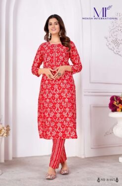 Moksh International Printed Royal Silk Kurti Pent