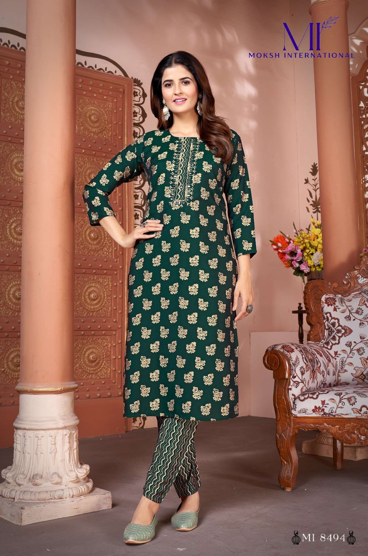 Moksh International Royal Silk Printed Kurti Pant