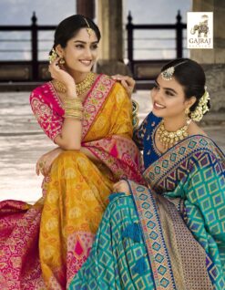 Sumshy Wedding Wear Embroidery Dola Silk Latest Saree