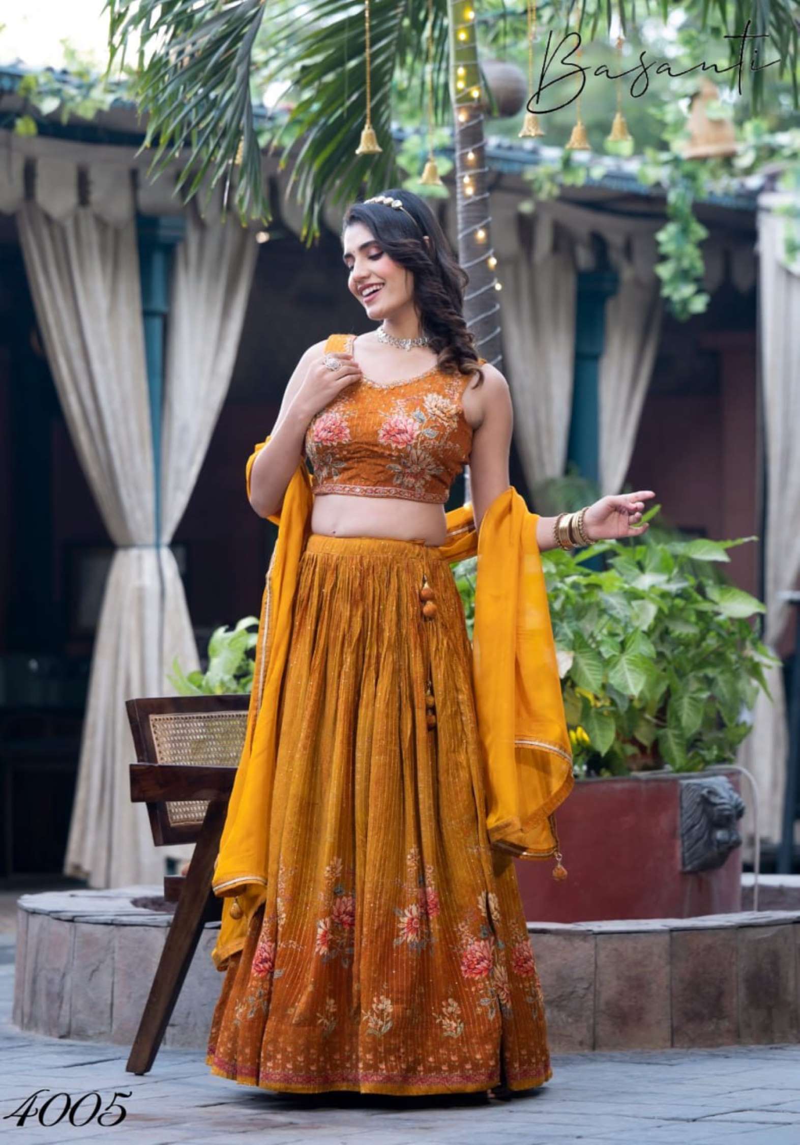 Sumshy Basanti Digital Printed Heavy Chinon Lehenga Choli